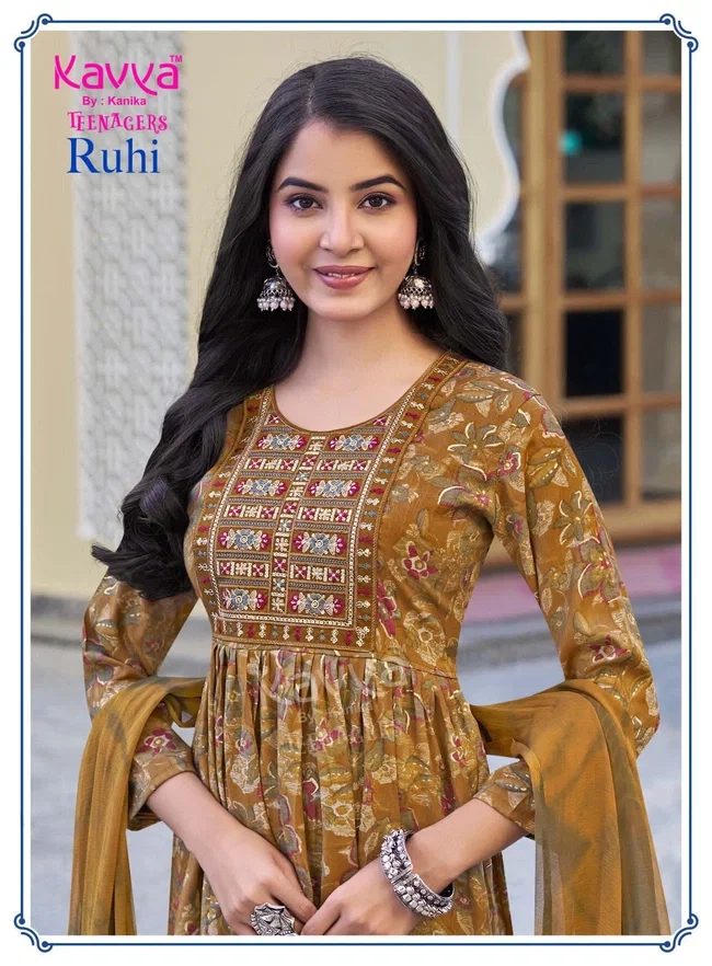 Kavya Ruhi vol 20 Umbrella Cut Capsule foil print Top Bottom with Dupatta Collection