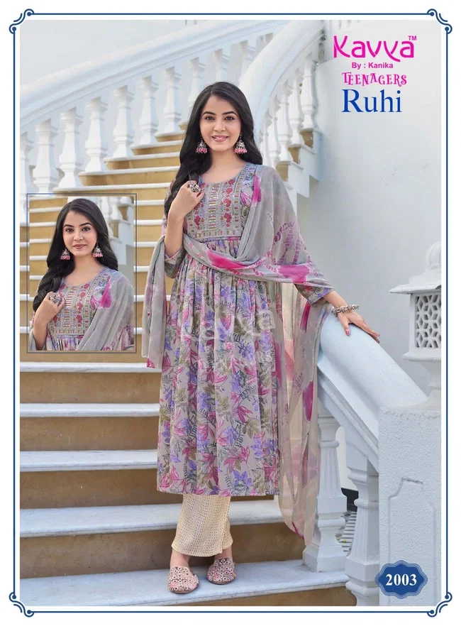 Kavya Ruhi vol 20 Umbrella Cut Capsule foil print Top Bottom with Dupatta Collection