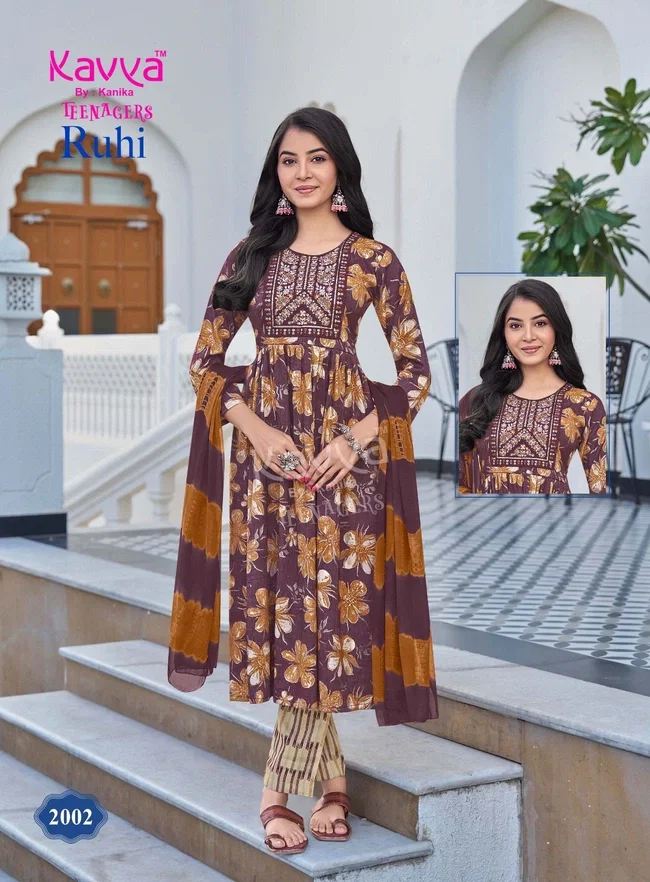 Kavya Ruhi vol 20 Umbrella Cut Capsule foil print Top Bottom with Dupatta Collection
