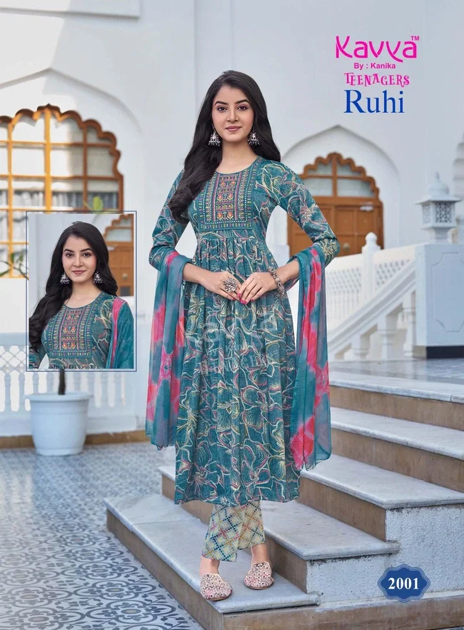 Kavya Ruhi vol 20 Umbrella Cut Capsule foil print Top Bottom with Dupatta Collection