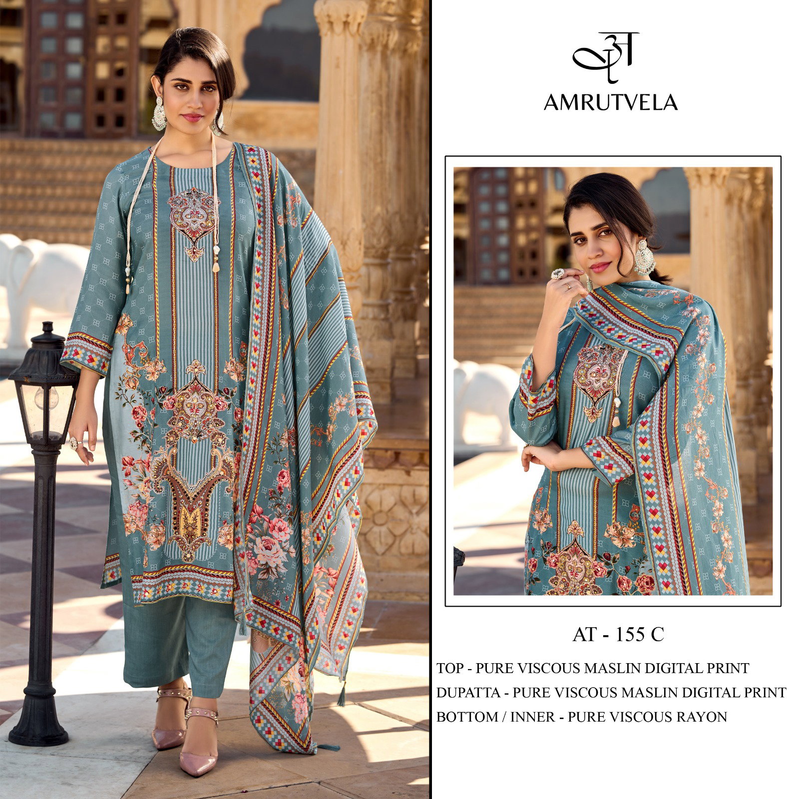 Amrutvela AT155 A to D Pure viscous Maslin digital print Pakistani Dress Collection 