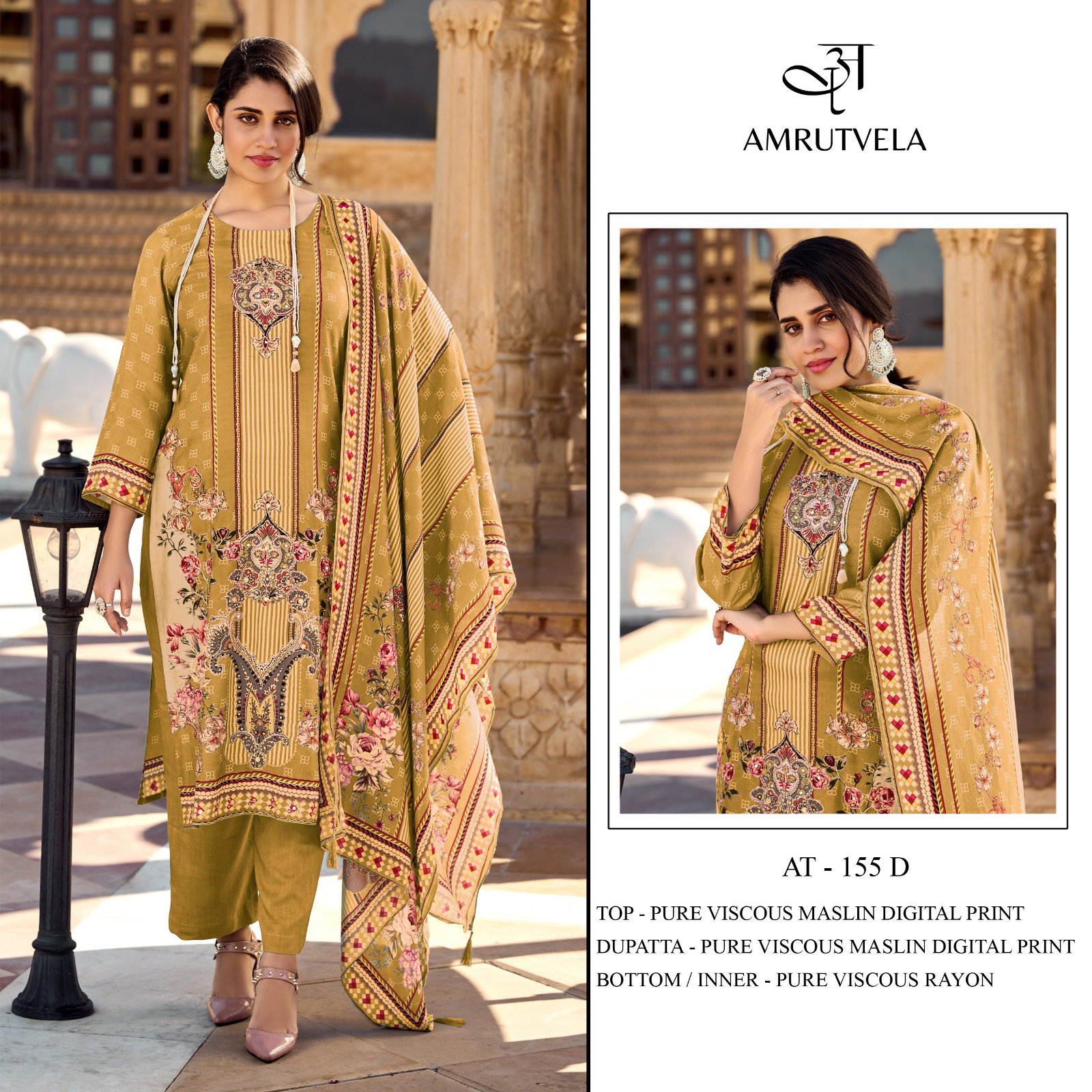 Amrutvela AT155 A to D Pure viscous Maslin digital print Pakistani Dress Collection 