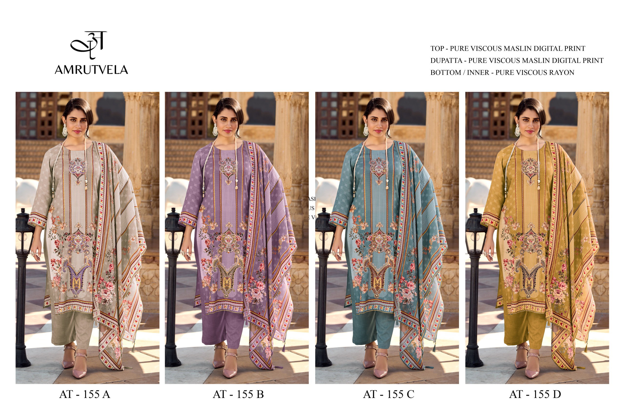Amrutvela AT155 A to D Pure viscous Maslin digital print Pakistani Dress Collection 