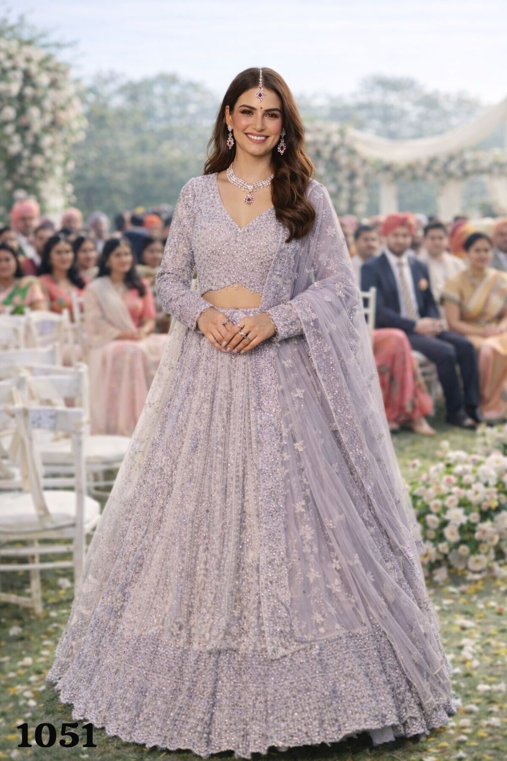 Mrudangi Wedding Festive Net Embroidered And Mirror Work Lehenga Choli