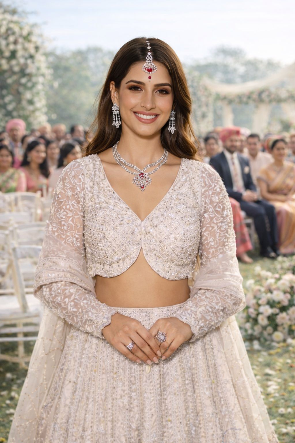 Mrudangi Wedding Festive Net Embroidered And Mirror Work Lehenga Choli