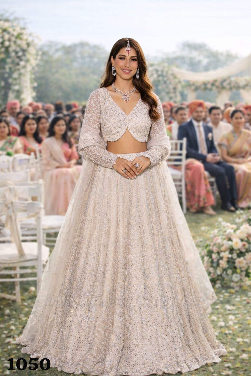 Mrudangi Wedding Festive Net Embroidered And Mirror Work Lehenga Choli