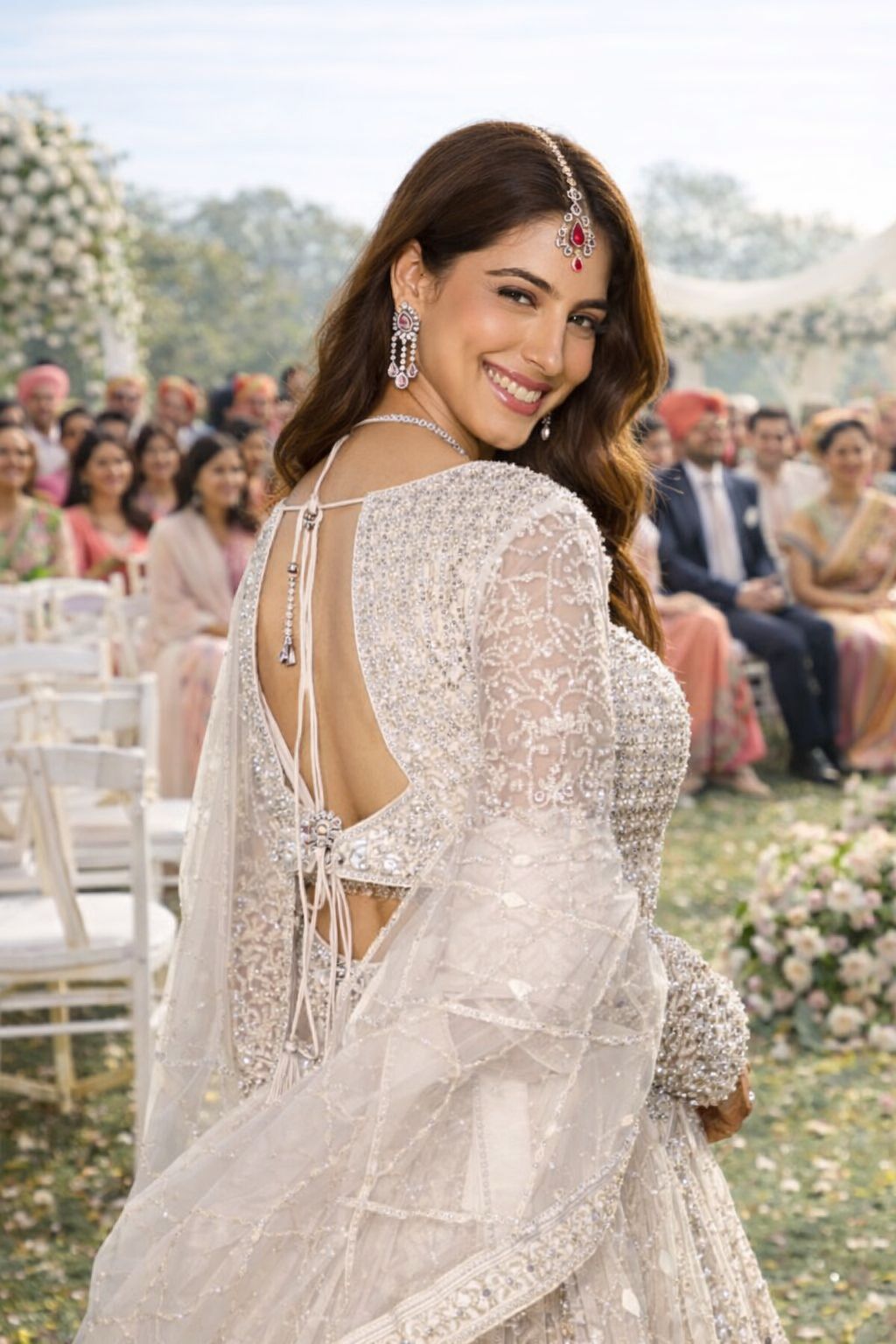 Mrudangi Wedding Festive Net Embroidered And Mirror Work Lehenga Choli