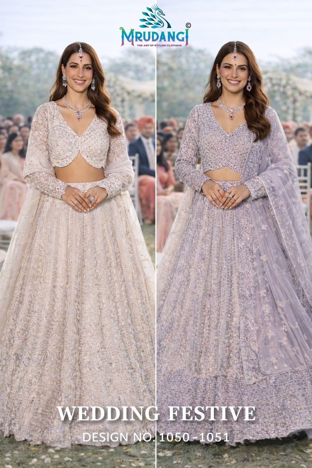 Mrudangi Wedding Festive Net Embroidered And Mirror Work Lehenga Choli