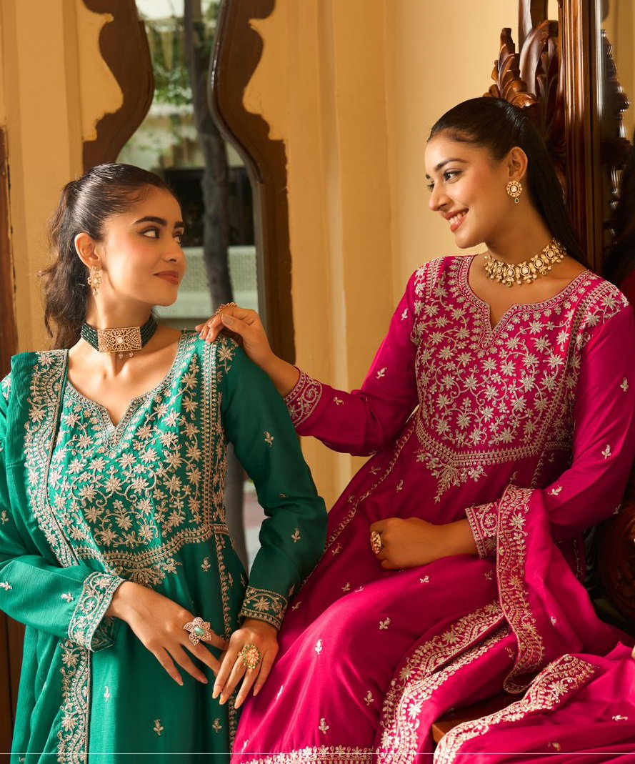 Sanika Aarini Chinon Silk Heavy Embroidery Top Plazzo Pant With Dupatta