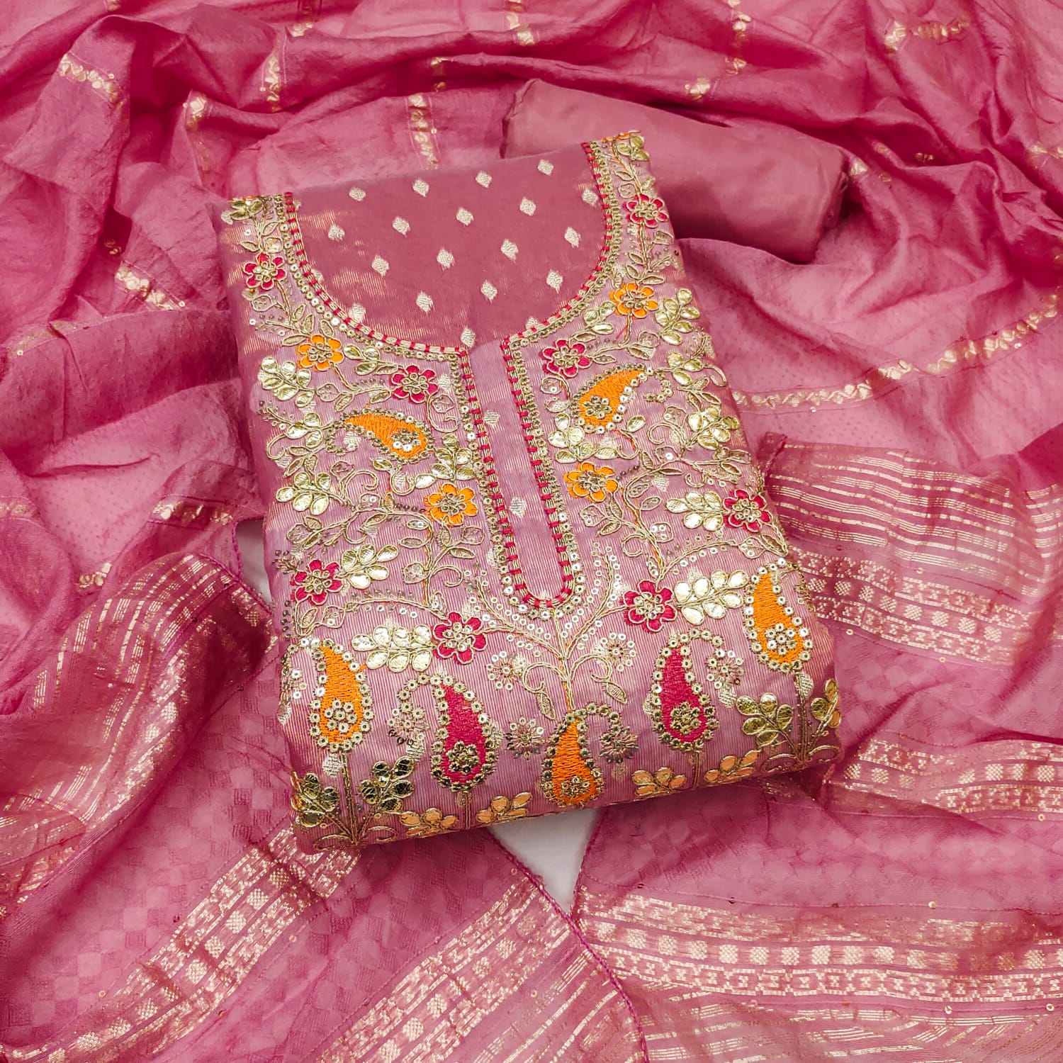 Rnx 5050 Shimmar Jacquard Buti Fancy Dress Material Collection