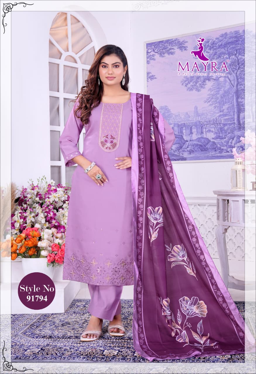 De Ishika Berlin Silk With Sequince Embroidery Worked Kurti With Bottom Dupatta