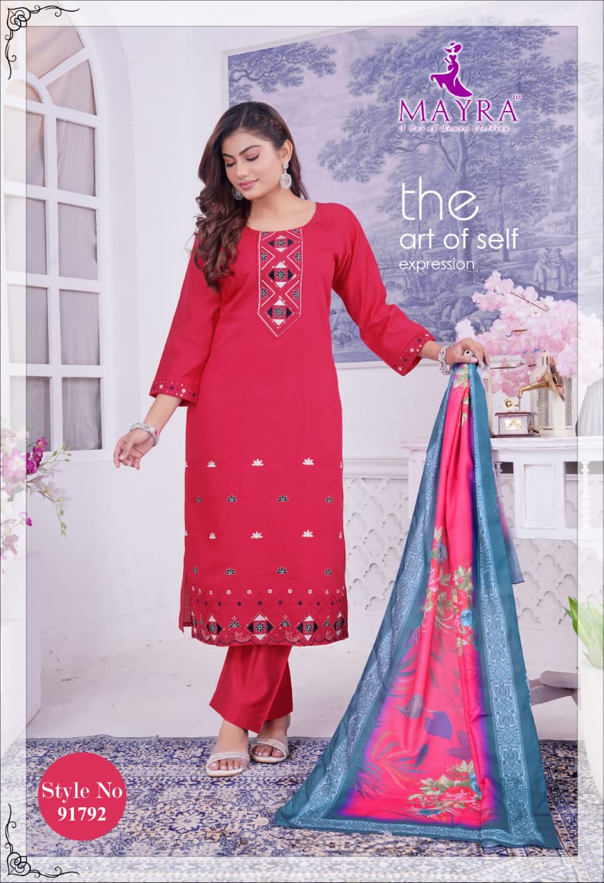 De Ishika Berlin Silk With Sequince Embroidery Worked Kurti With Bottom Dupatta