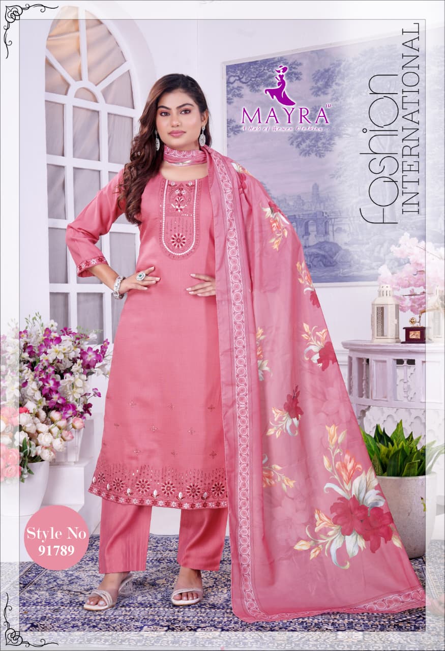 De Ishika Berlin Silk With Sequince Embroidery Worked Kurti With Bottom Dupatta