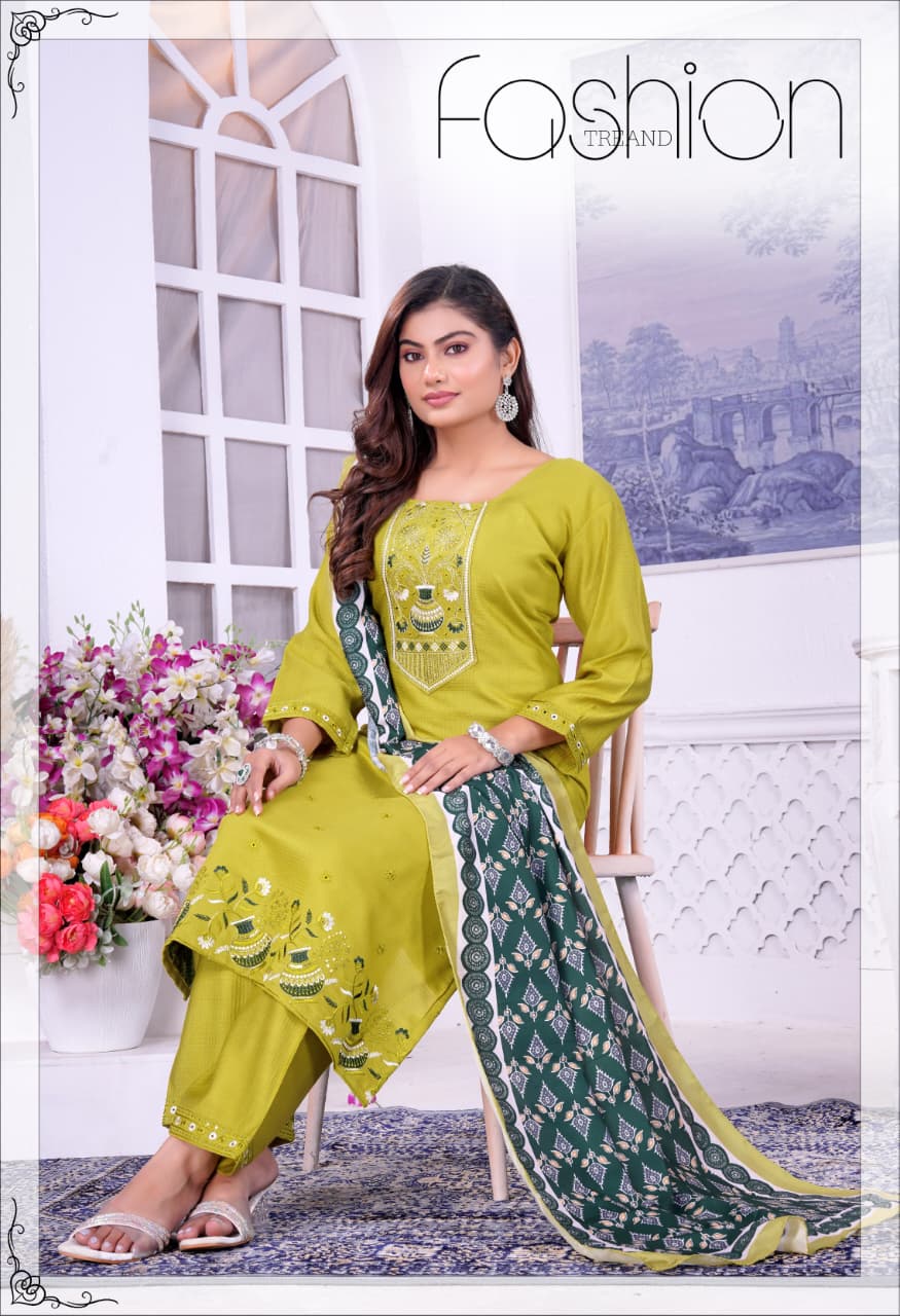 De Ishika Berlin Silk With Sequince Embroidery Worked Kurti With Bottom Dupatta
