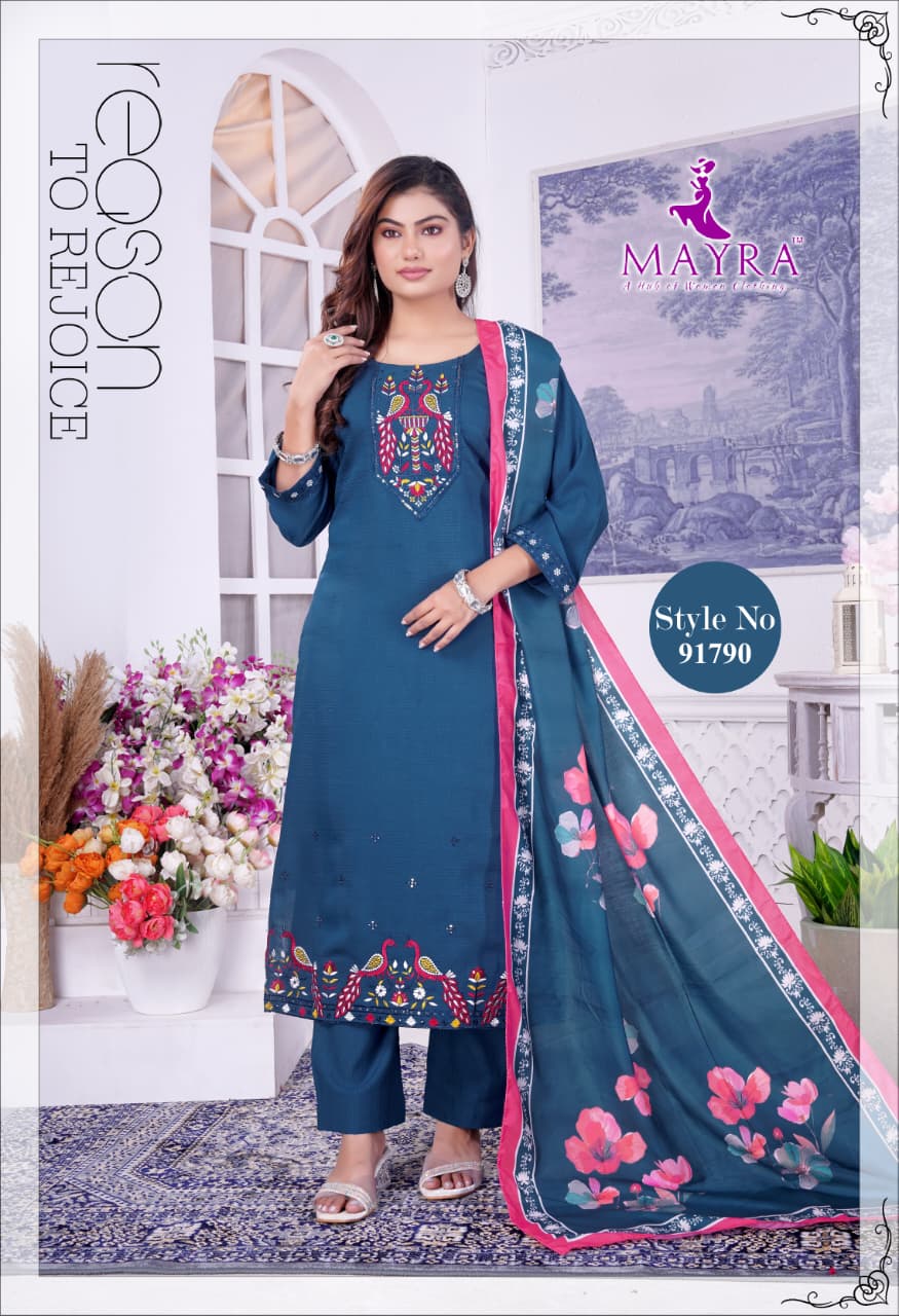 De Ishika Berlin Silk With Sequince Embroidery Worked Kurti With Bottom Dupatta