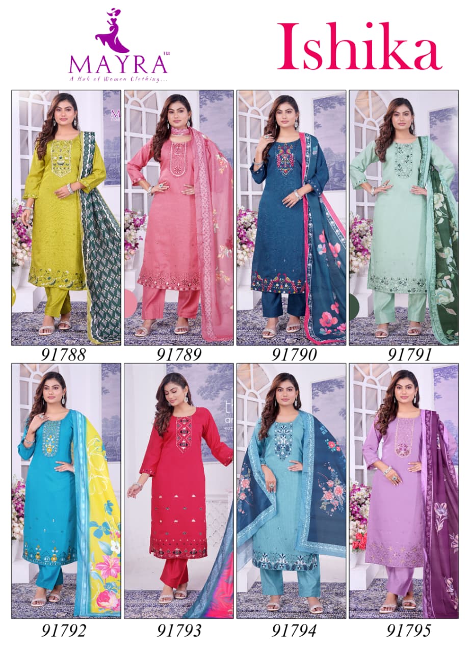 De Ishika Berlin Silk With Sequince Embroidery Worked Kurti With Bottom Dupatta