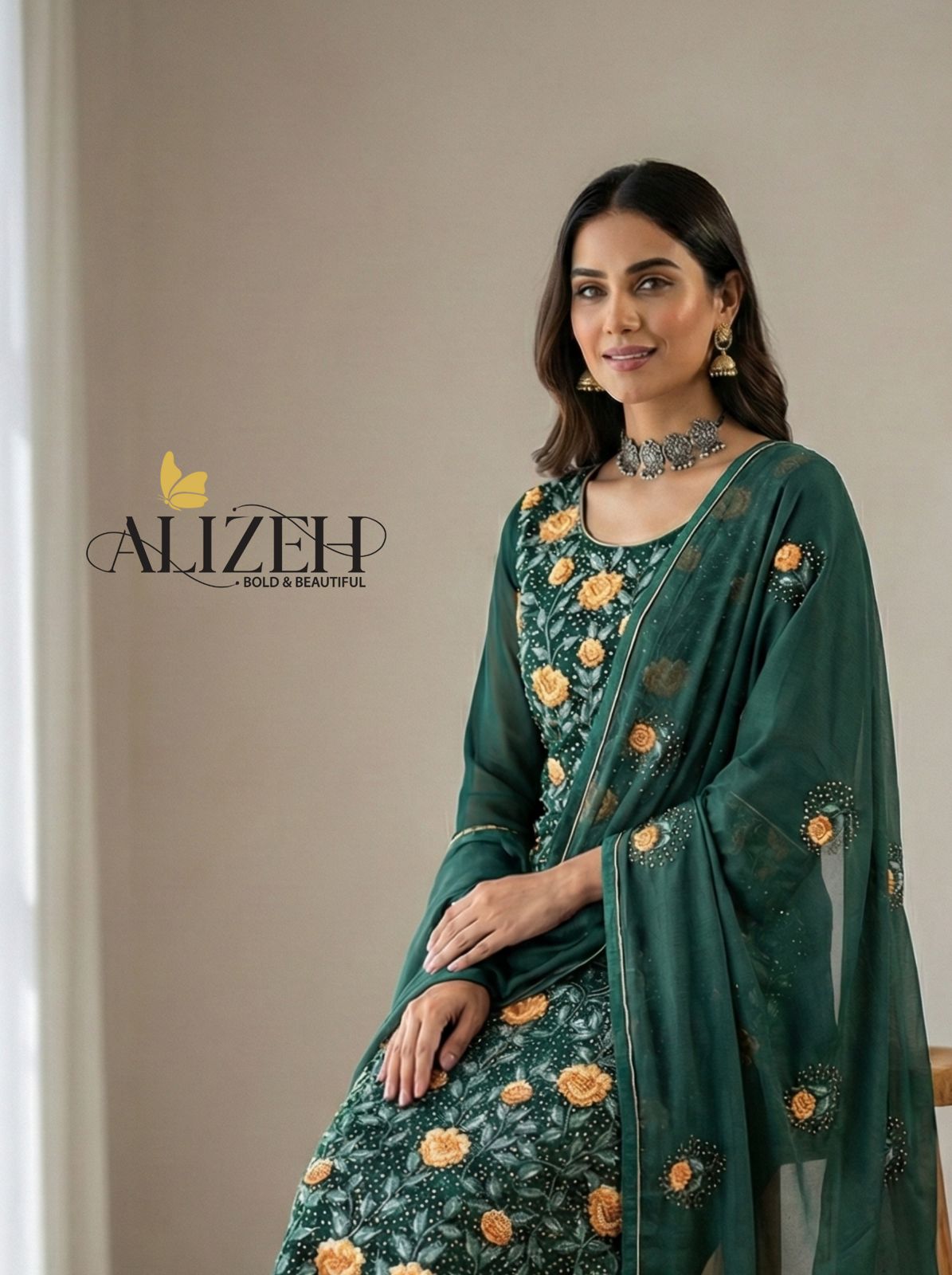 Alizeh 7054 To 7057 Georgette With Embroidered Work Kurti Pant And Dupatta