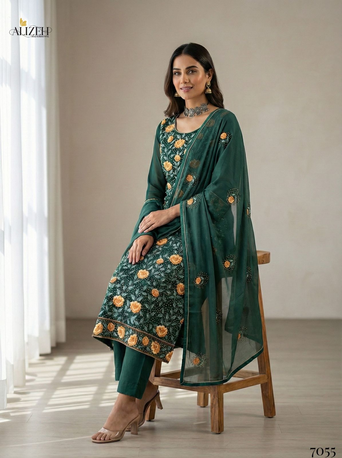 Alizeh 7054 To 7057 Georgette With Embroidered Work Kurti Pant And Dupatta