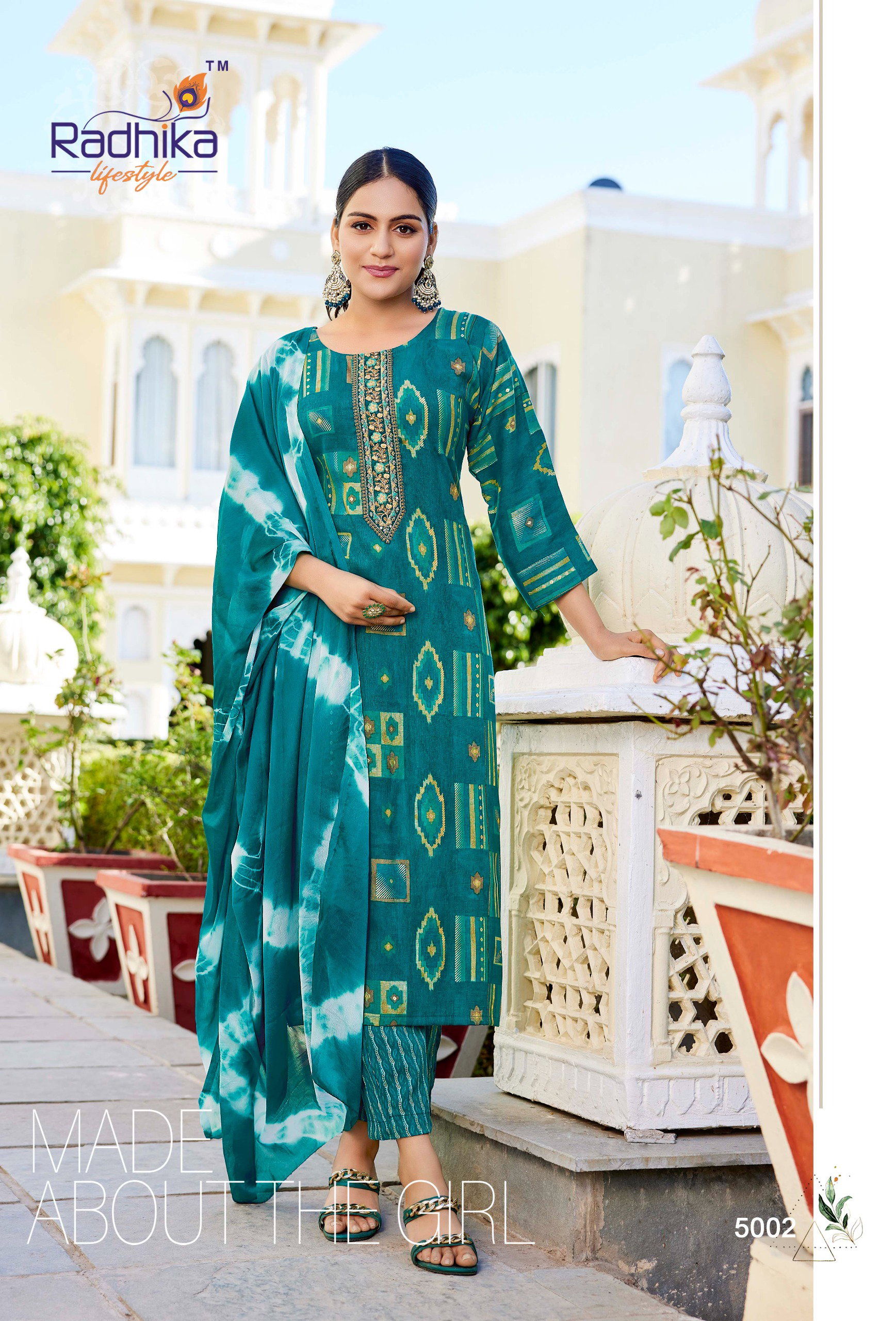 Radhika Siri Vol 5 Rayon Foil Printed Kurti Pant And Dupatta Collection