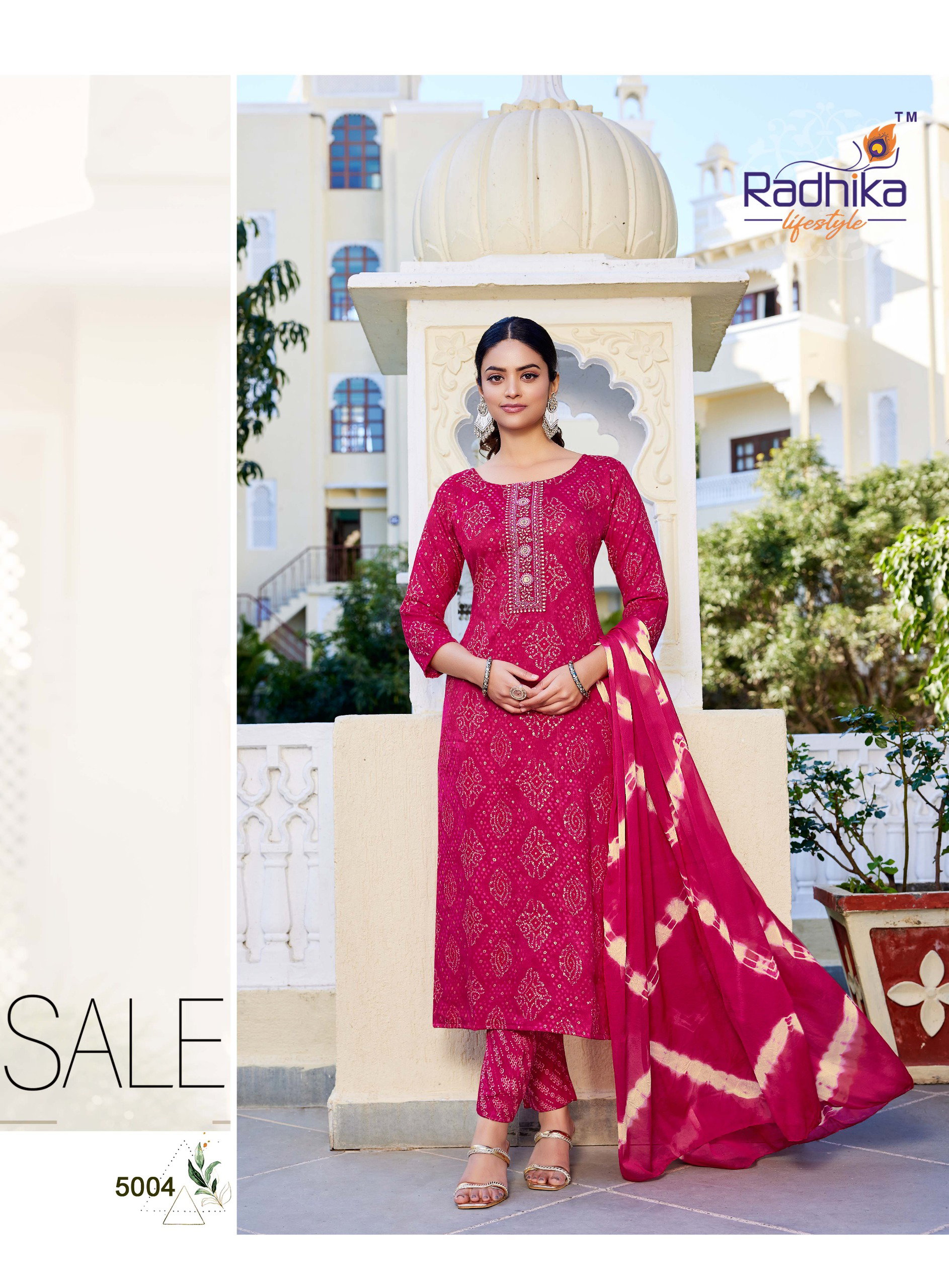 Radhika Siri Vol 5 Rayon Foil Printed Kurti Pant And Dupatta Collection