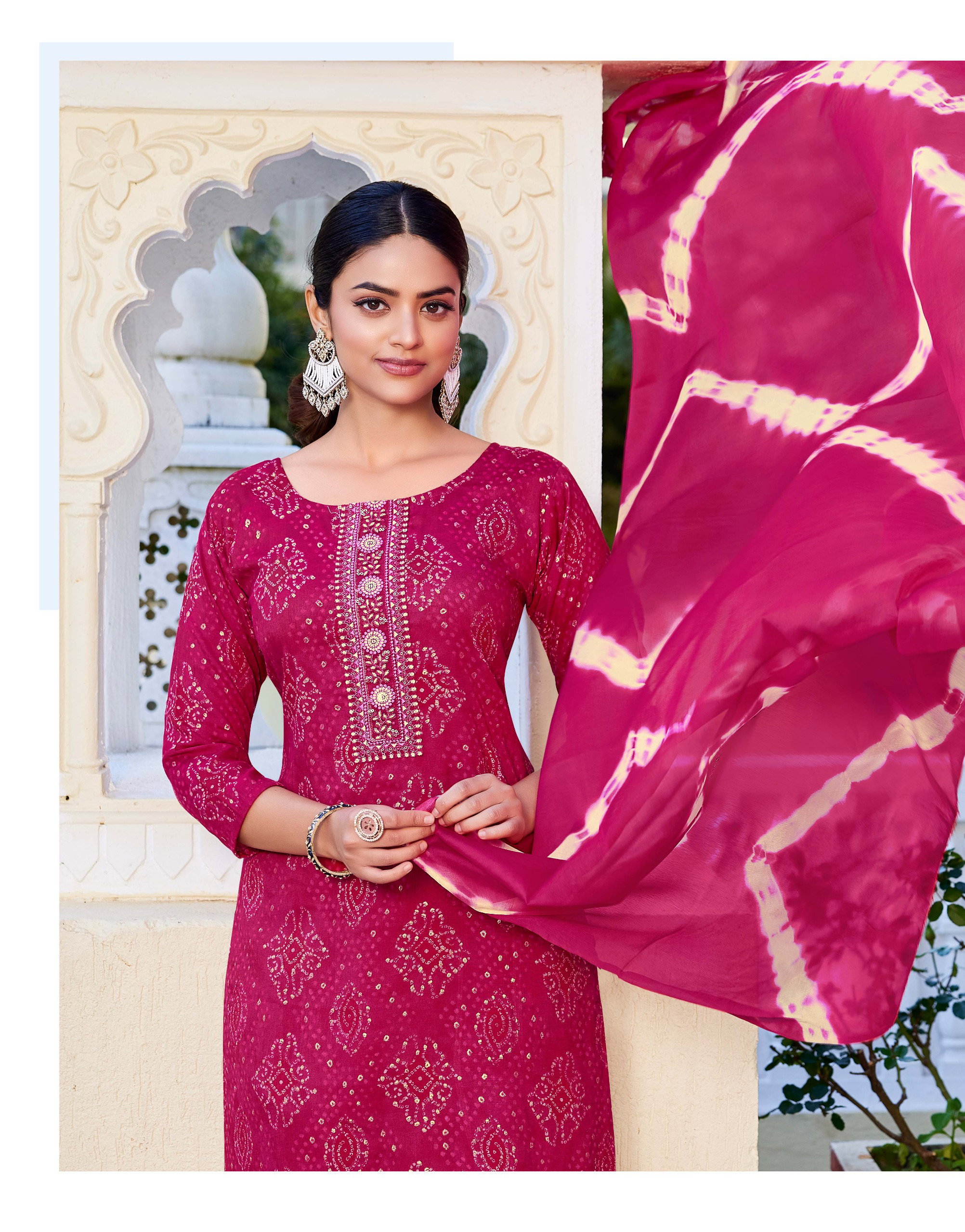 Radhika Siri Vol 5 Rayon Foil Printed Kurti Pant And Dupatta Collection