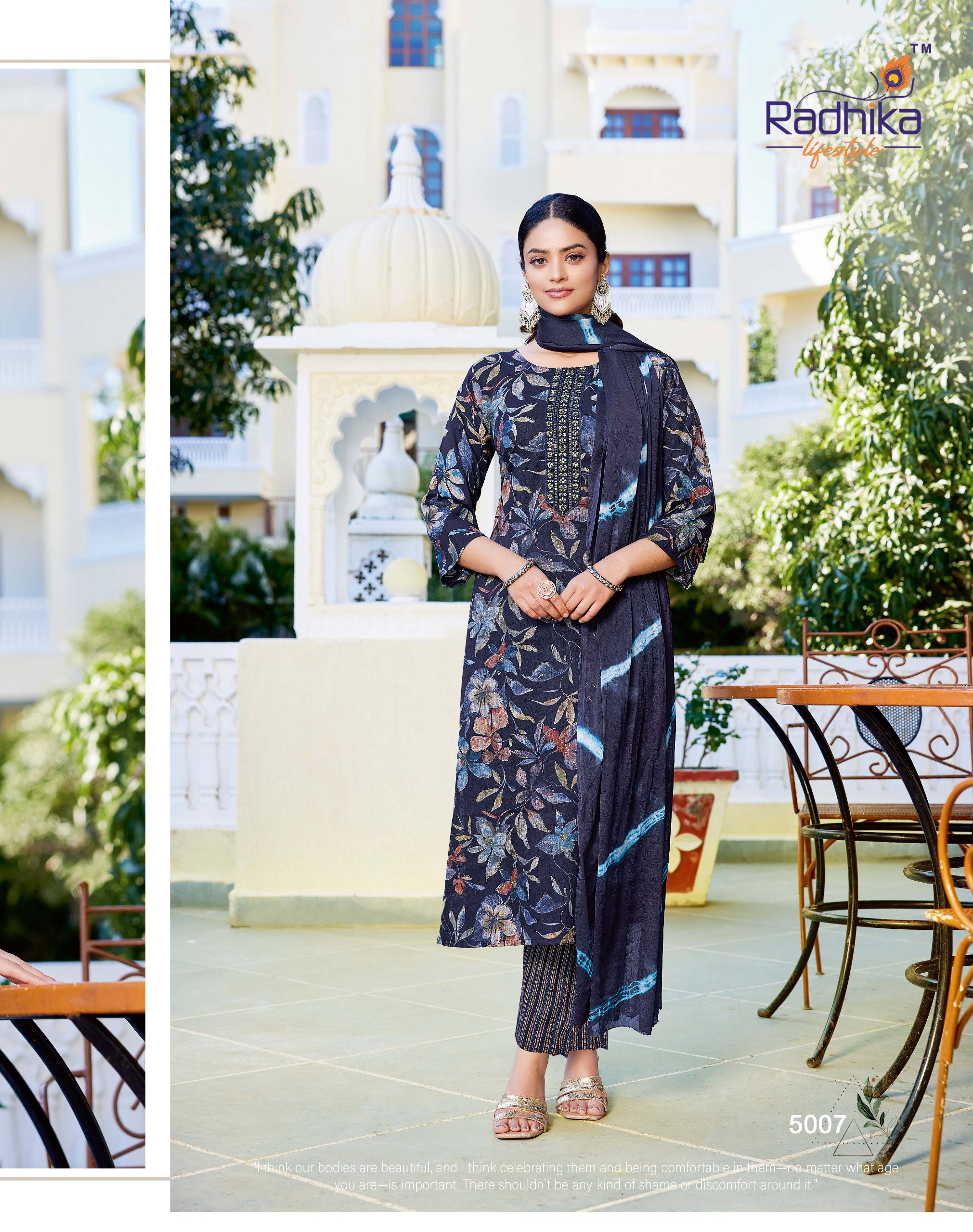 Radhika Siri Vol 5 Rayon Foil Printed Kurti Pant And Dupatta Collection