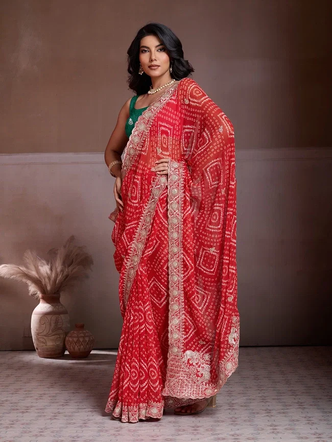 Viv Priyal Georgette Bandhani Printed Saree