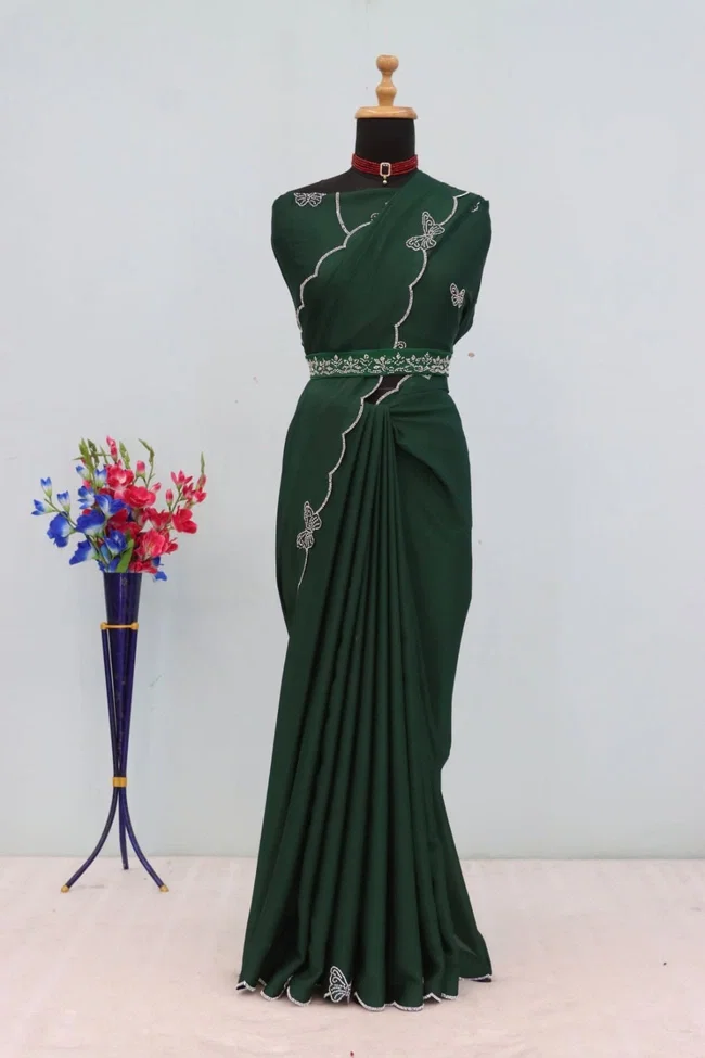 Gf Butterfly Dyed Chinon Work Party Wear Saree