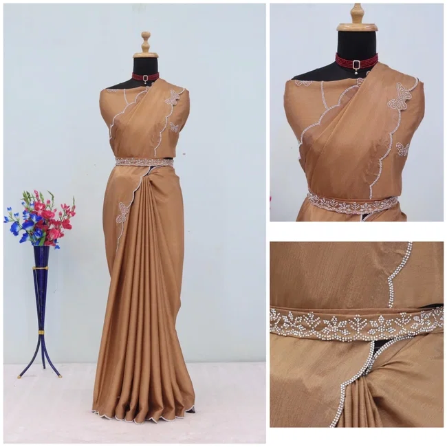 Gf Butterfly Dyed Chinon Work Party Wear Saree