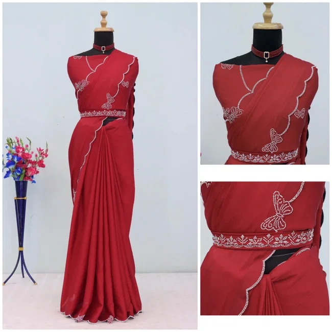 Gf Butterfly Dyed Chinon Work Party Wear Saree