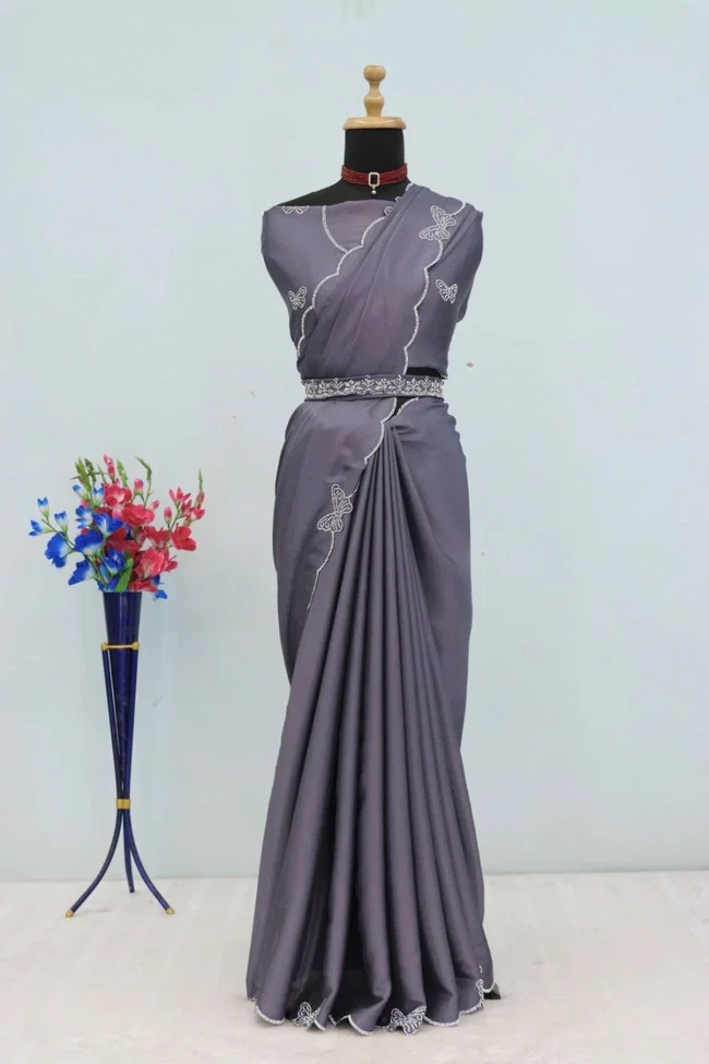 Gf Butterfly Dyed Chinon Work Party Wear Saree