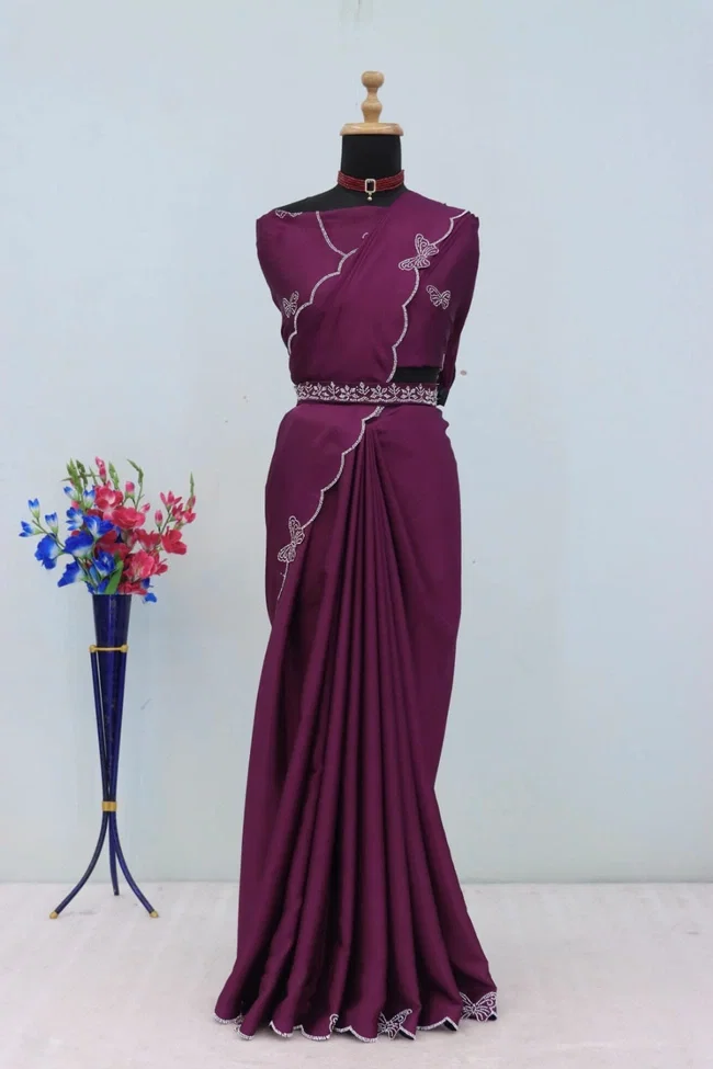 Gf Butterfly Dyed Chinon Work Party Wear Saree