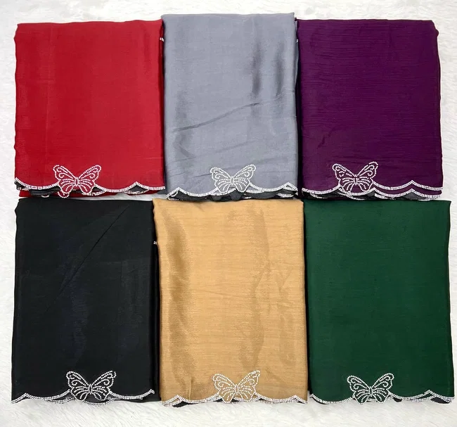 Gf Butterfly Dyed Chinon Work Party Wear Saree