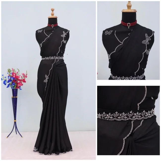 Gf Butterfly Dyed Chinon Work Party Wear Saree