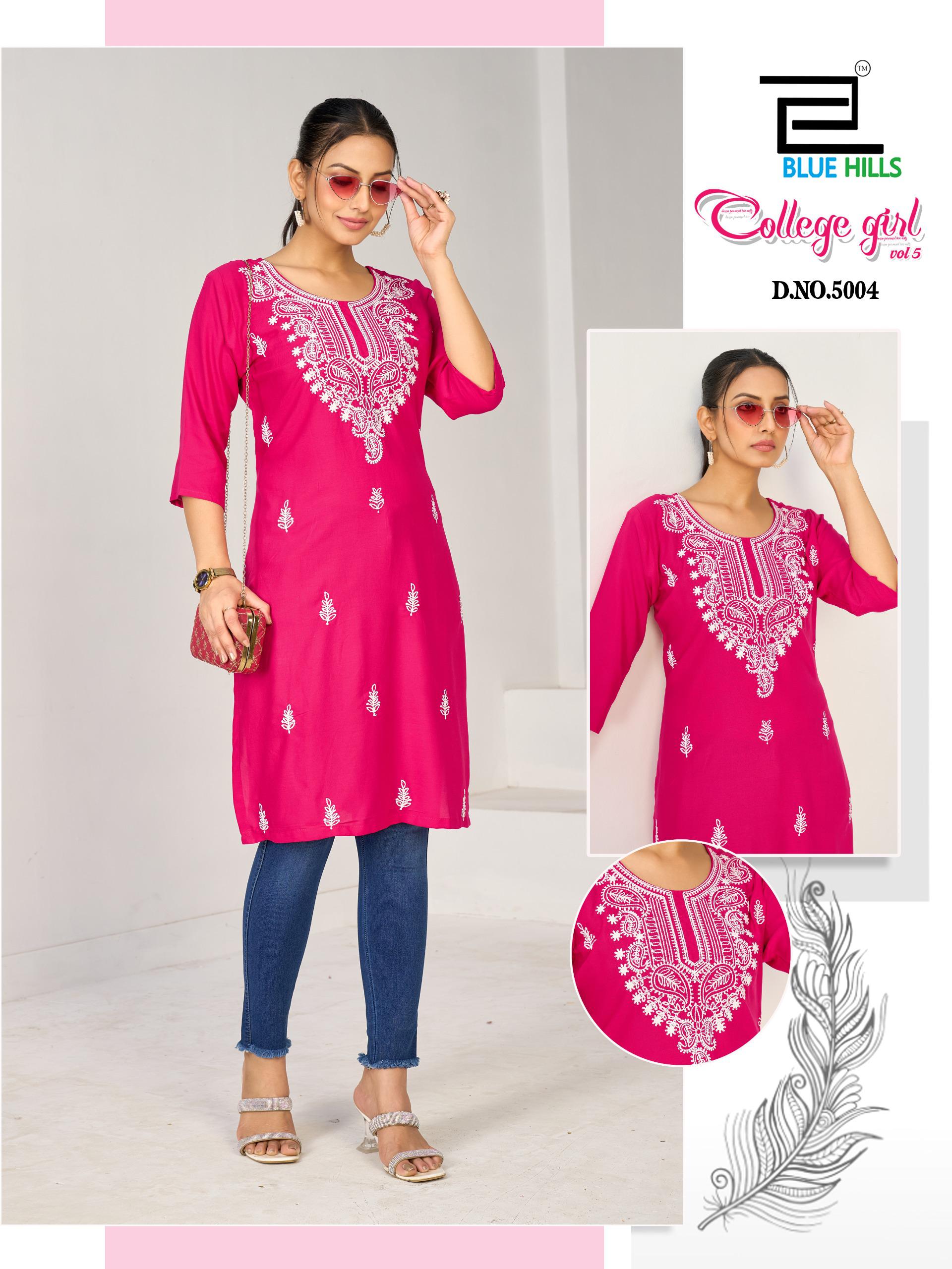 Blue Hills College Girl Vol 5 Rayon Embroidery Casual Wear Kurti Collection