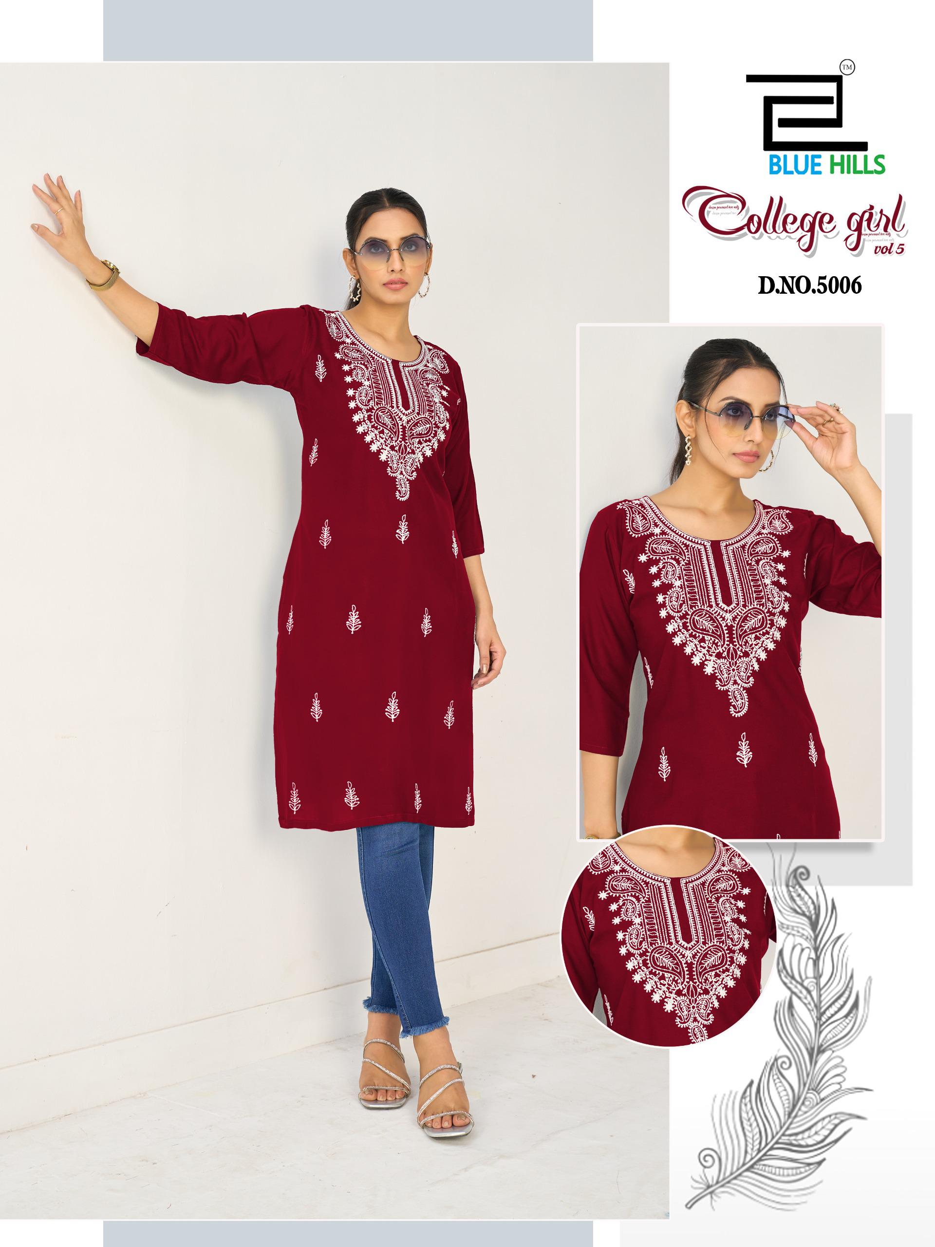 Blue Hills College Girl Vol 5 Rayon Embroidery Casual Wear Kurti Collection