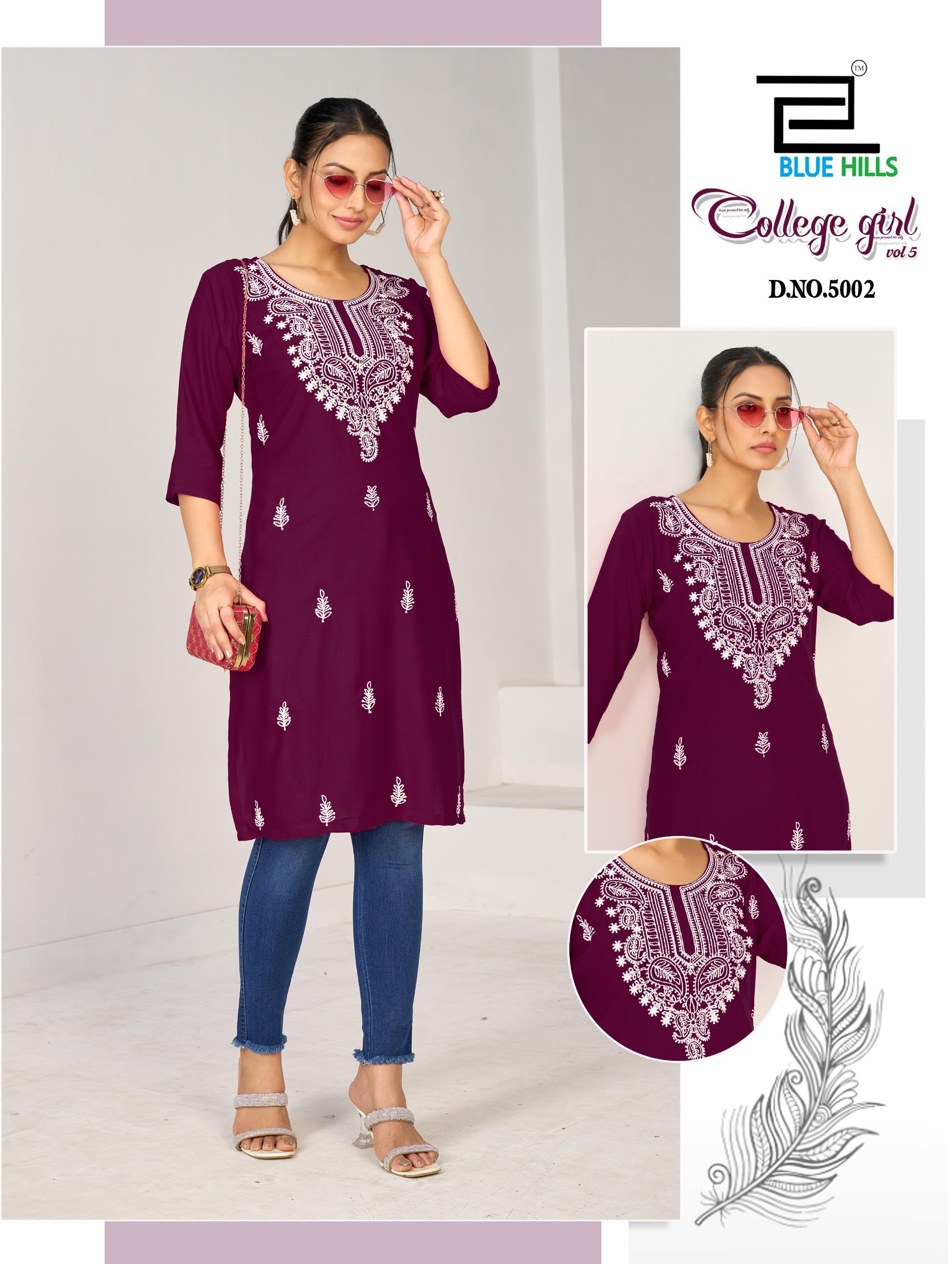 Blue Hills College Girl Vol 5 Rayon Embroidery Casual Wear Kurti Collection