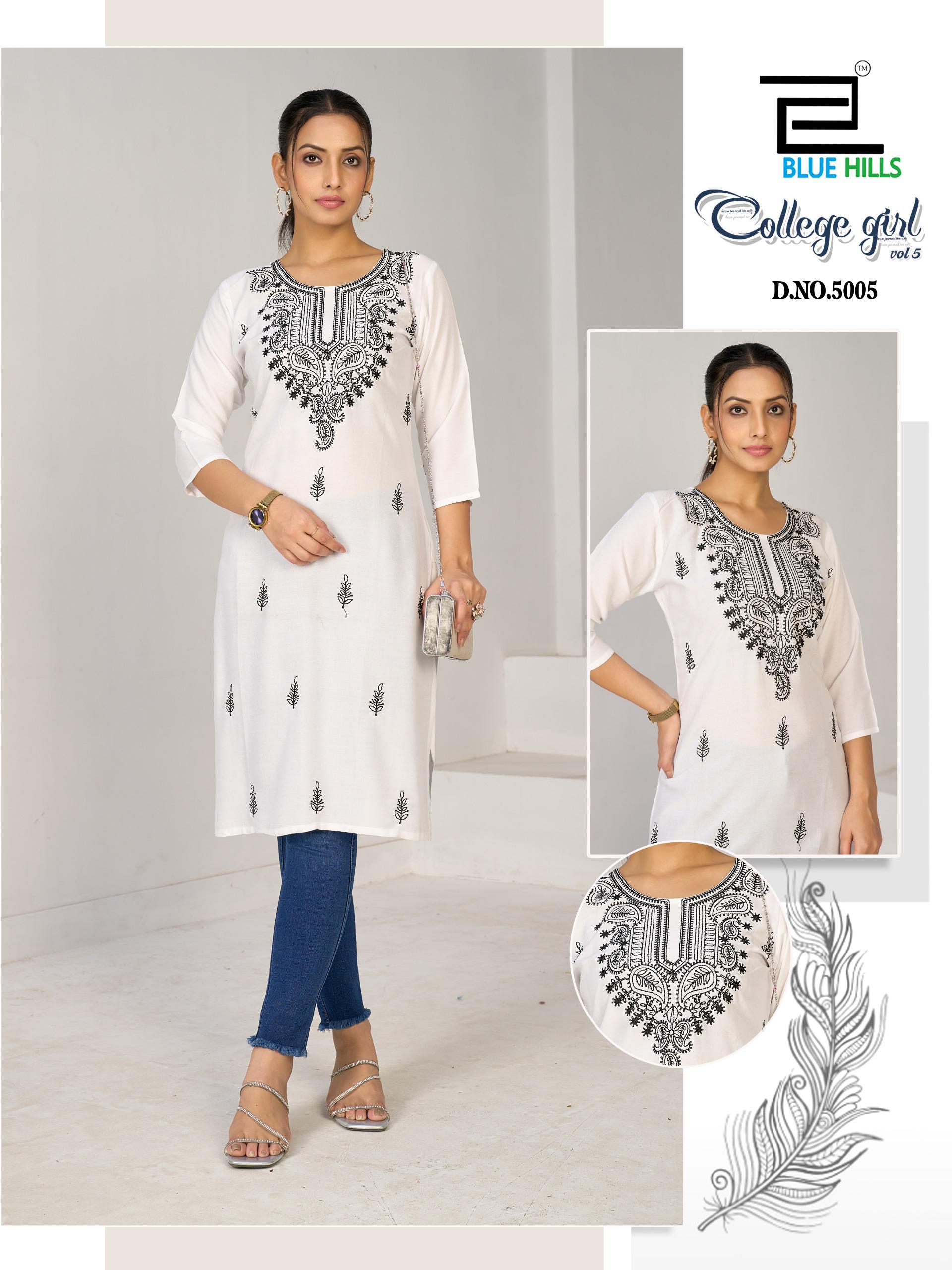 Blue Hills College Girl Vol 5 Rayon Embroidery Casual Wear Kurti Collection