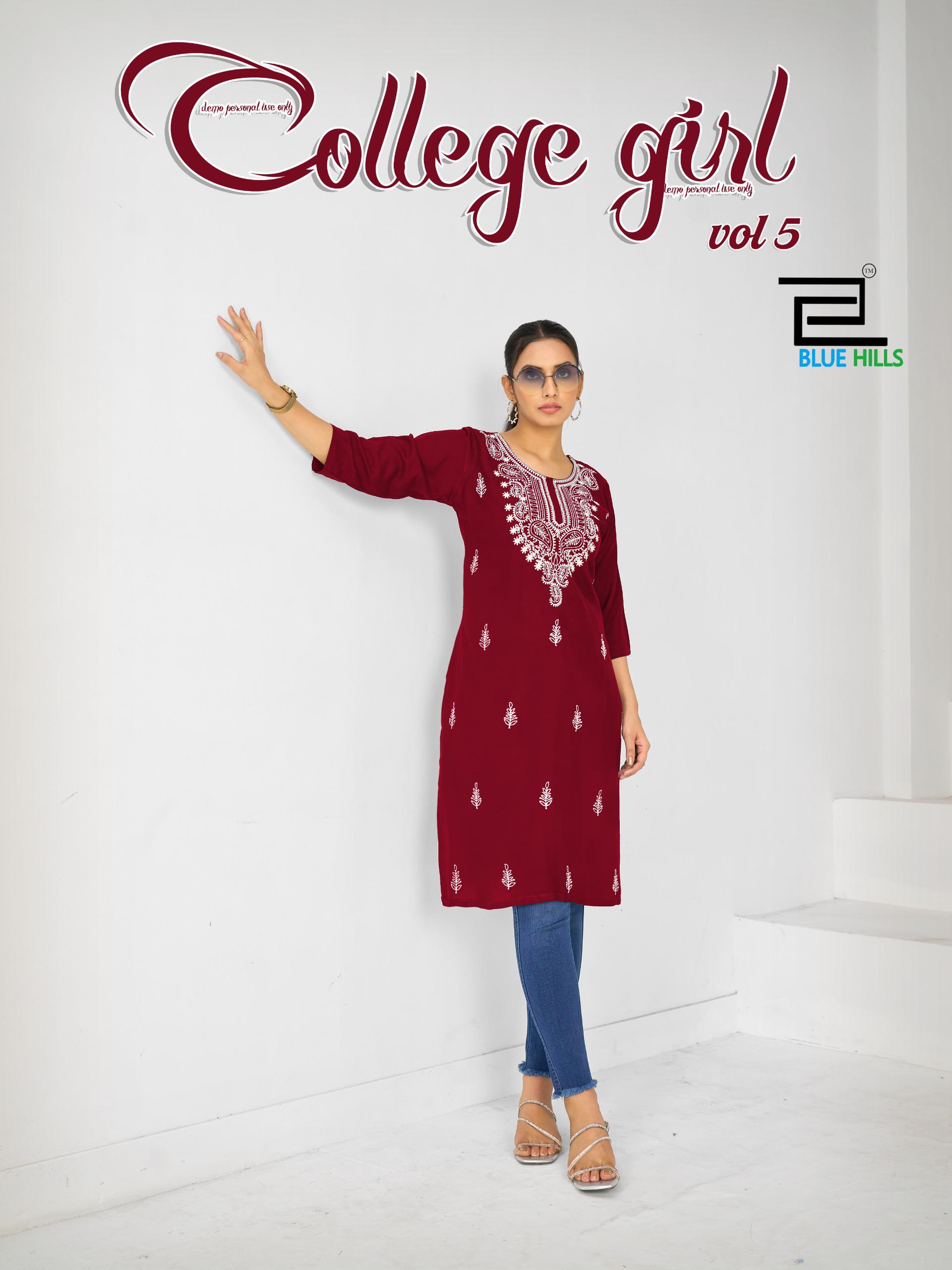 Blue Hills College Girl Vol 5 Rayon Embroidery Casual Wear Kurti Collection