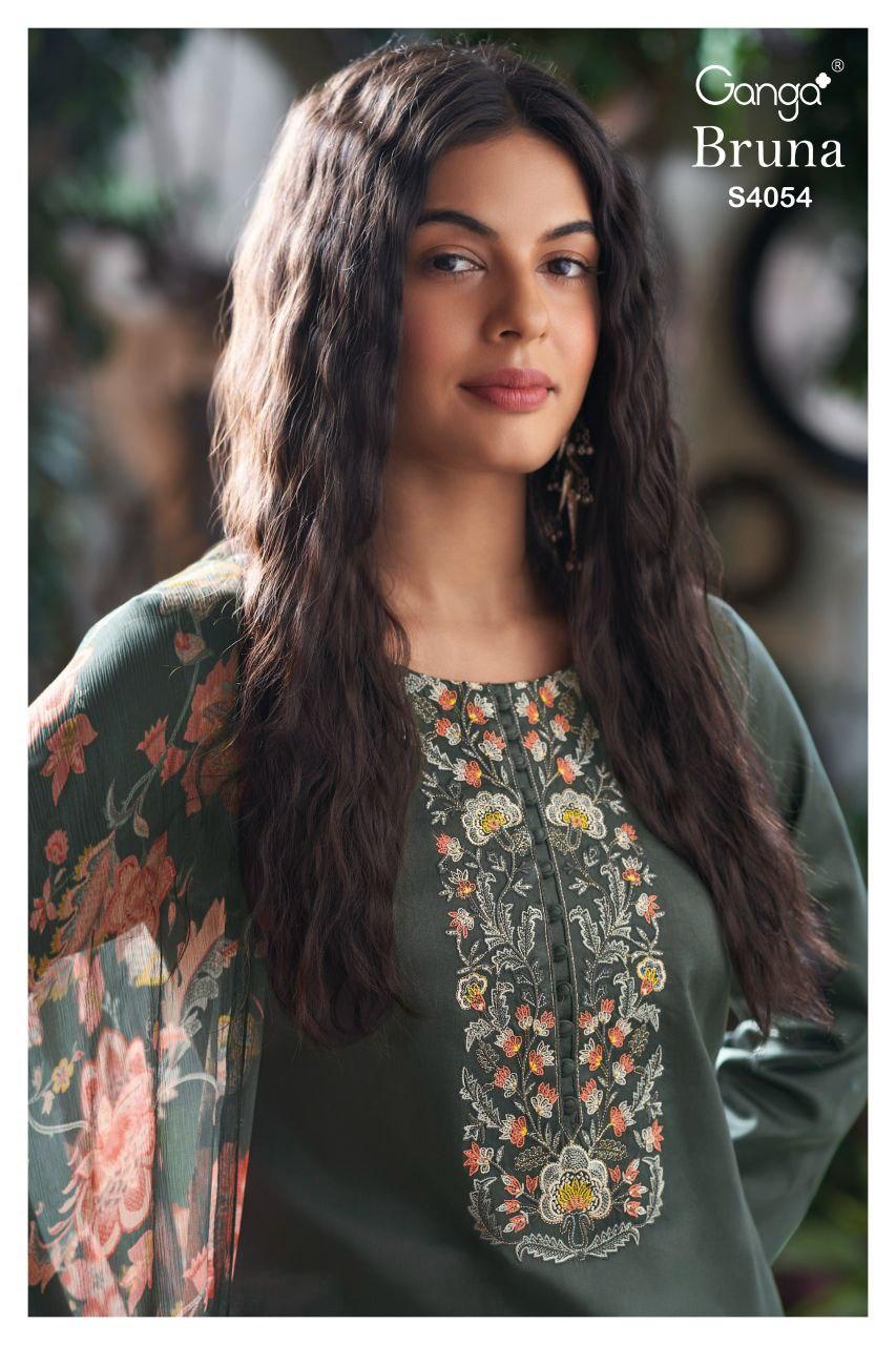Ganga Bruna 4054 Cotton Satin With Embroidery Salwar Kameez