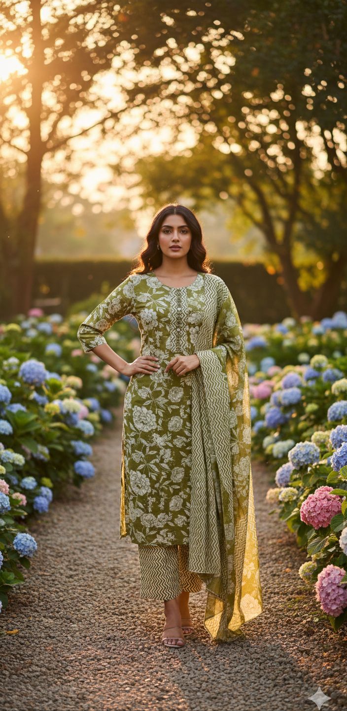 Naisha K 543 Cotton With Handwork Kurti Pant And Dupatta Collection