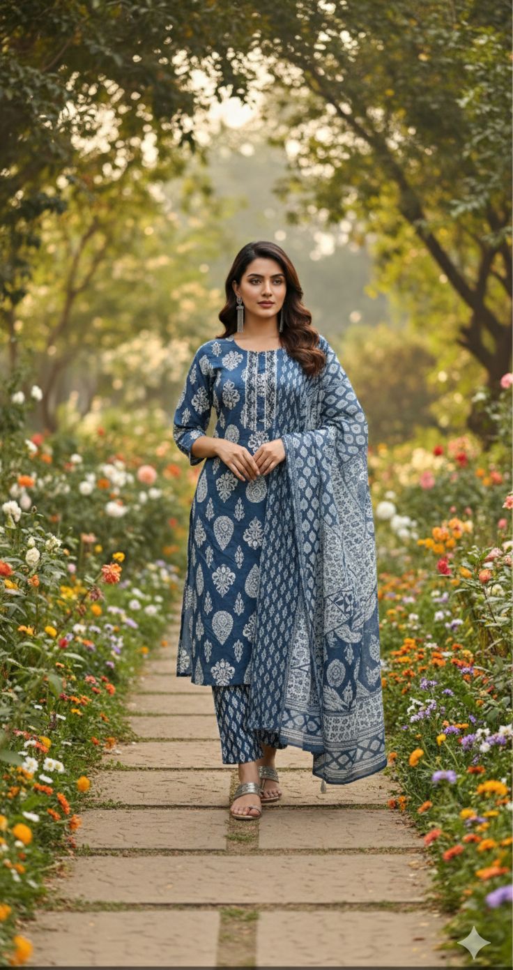 Naisha K 543 Cotton With Handwork Kurti Pant And Dupatta Collection