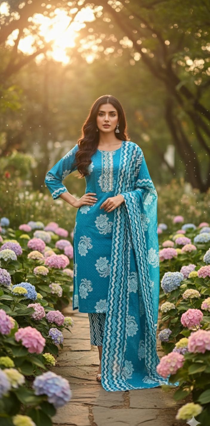 Naisha K 543 Cotton With Handwork Kurti Pant And Dupatta Collection