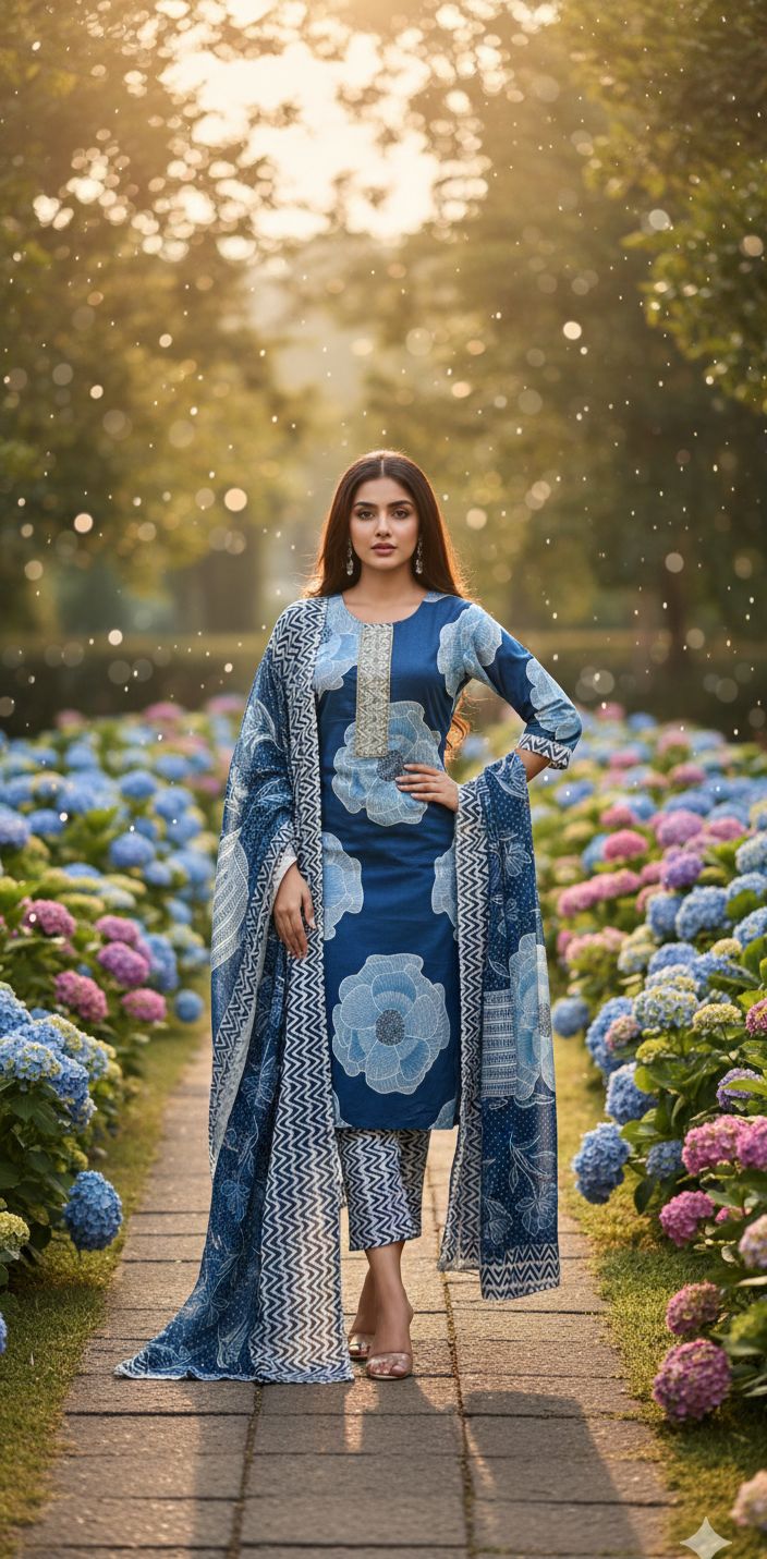 Naisha K 543 Cotton With Handwork Kurti Pant And Dupatta Collection