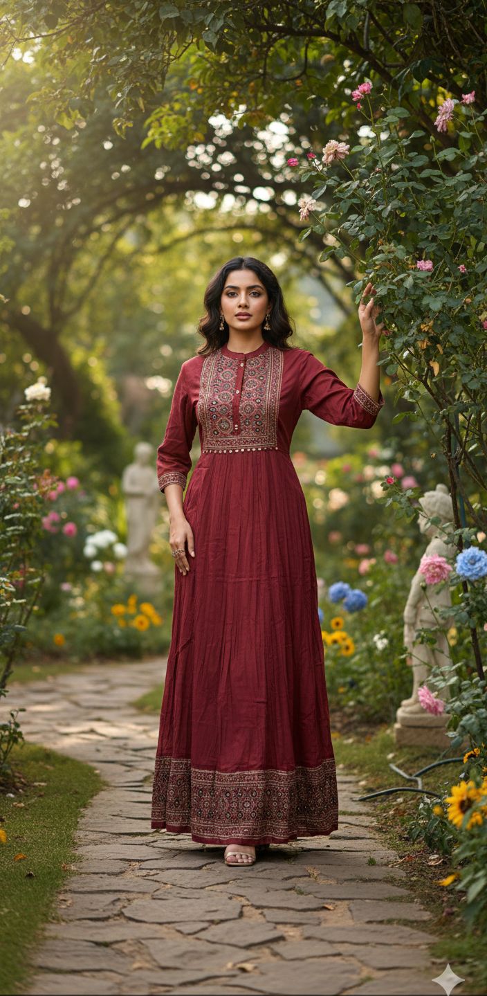 Naisha K 544 Cotton With Handwork Long Kurti Collection