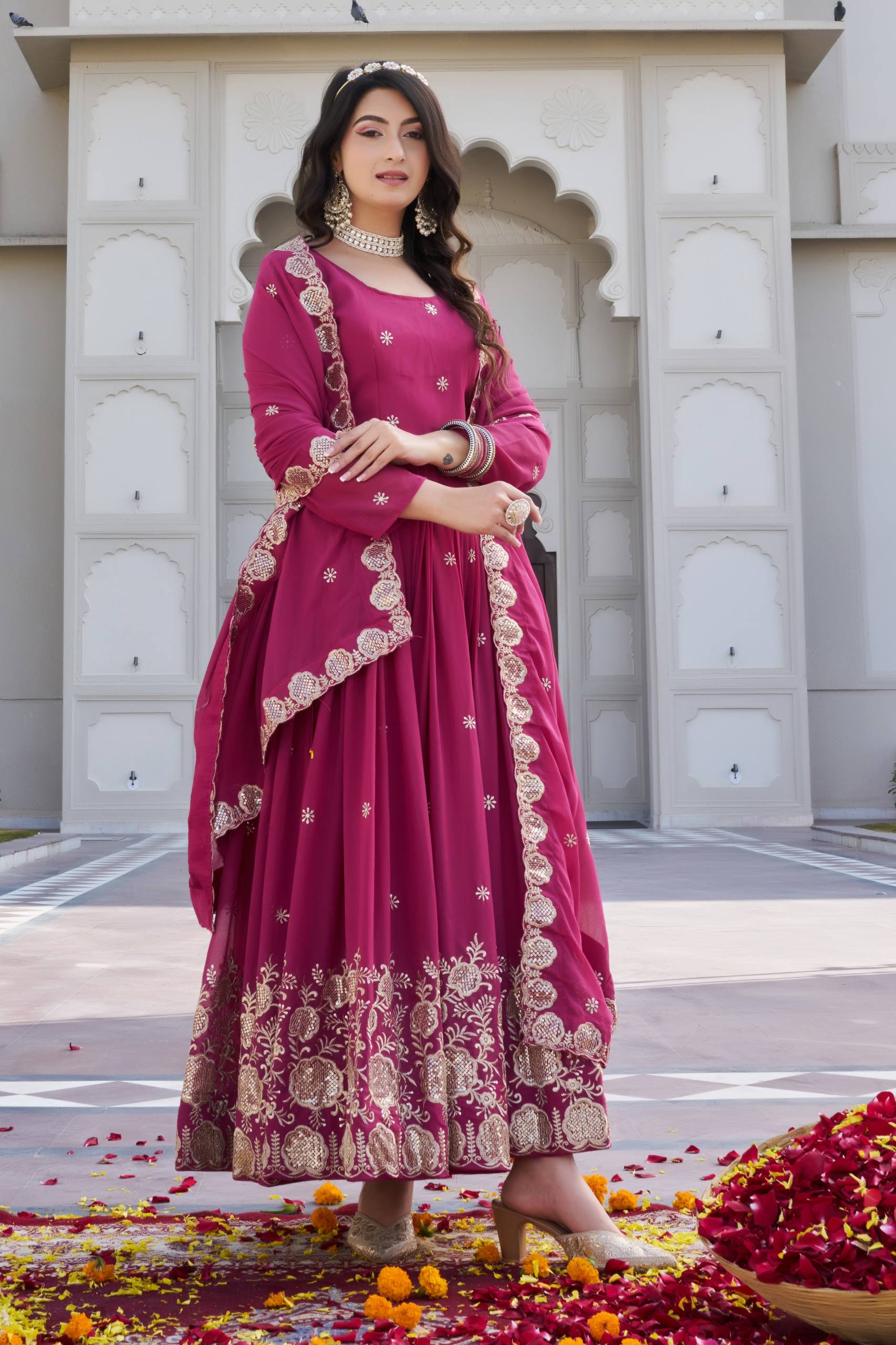 Ram 153 Faux Georgette Embroidery Worked Gown With Dupatta Collection