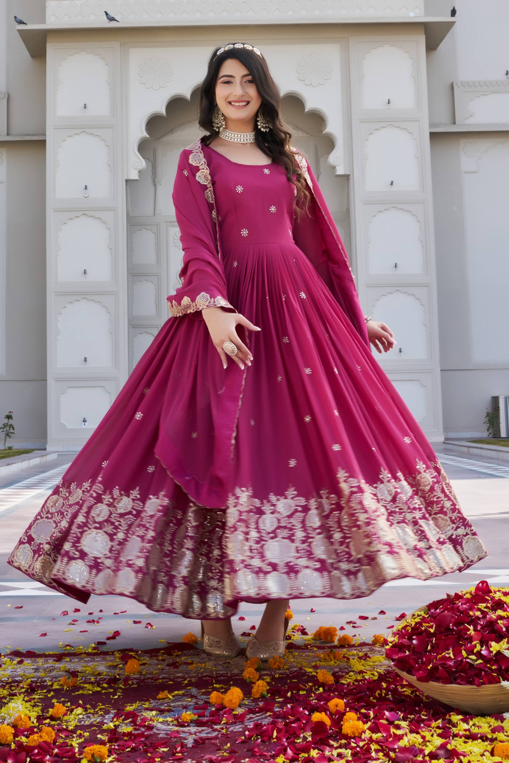 Ram 153 Faux Georgette Embroidery Worked Gown With Dupatta Collection