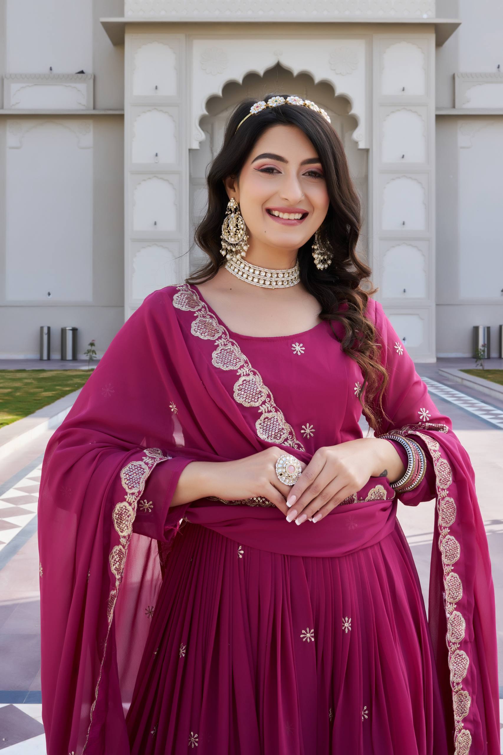Ram 153 Faux Georgette Embroidery Worked Gown With Dupatta Collection