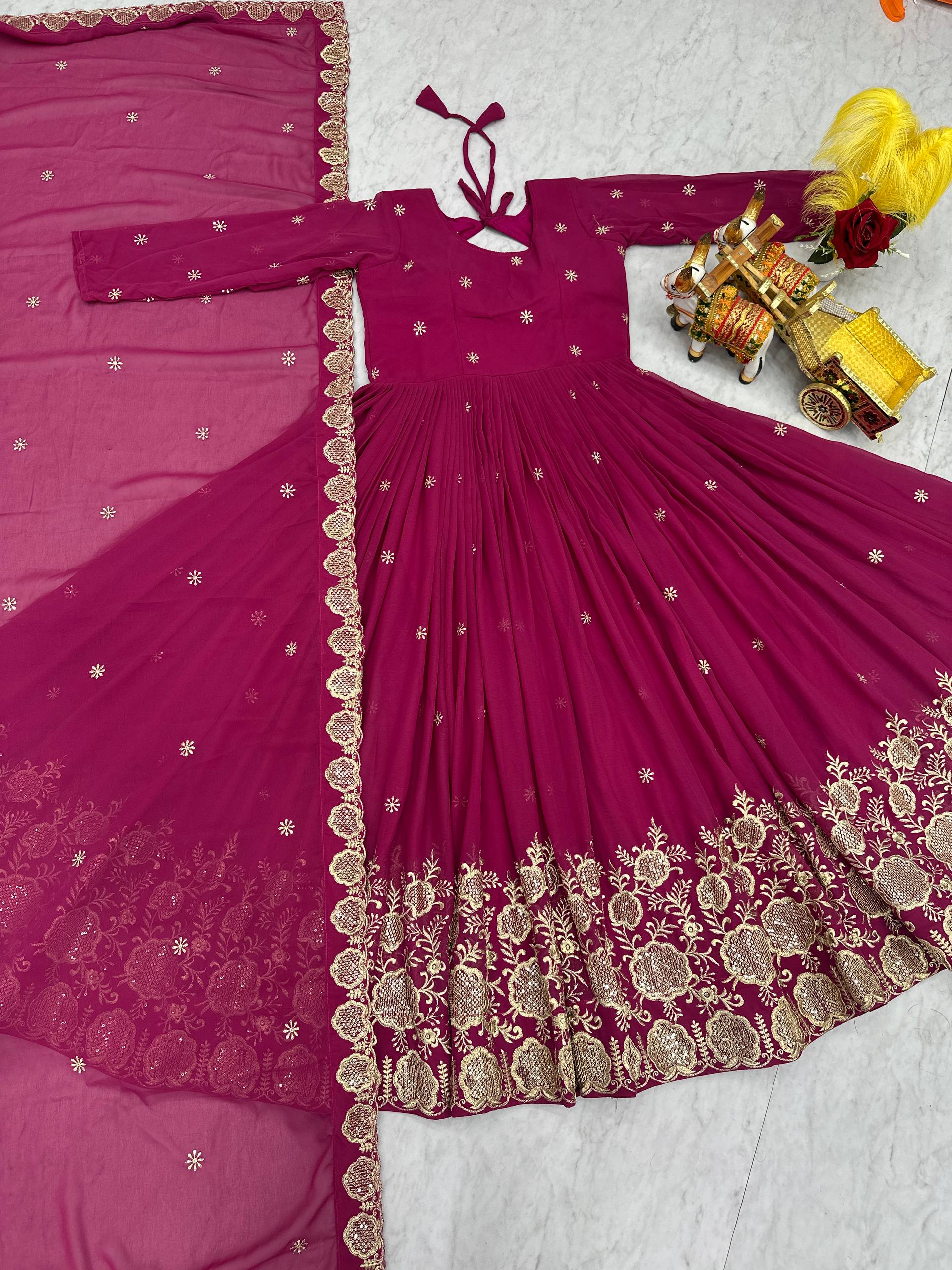 Ram 153 Faux Georgette Embroidery Worked Gown With Dupatta Collection