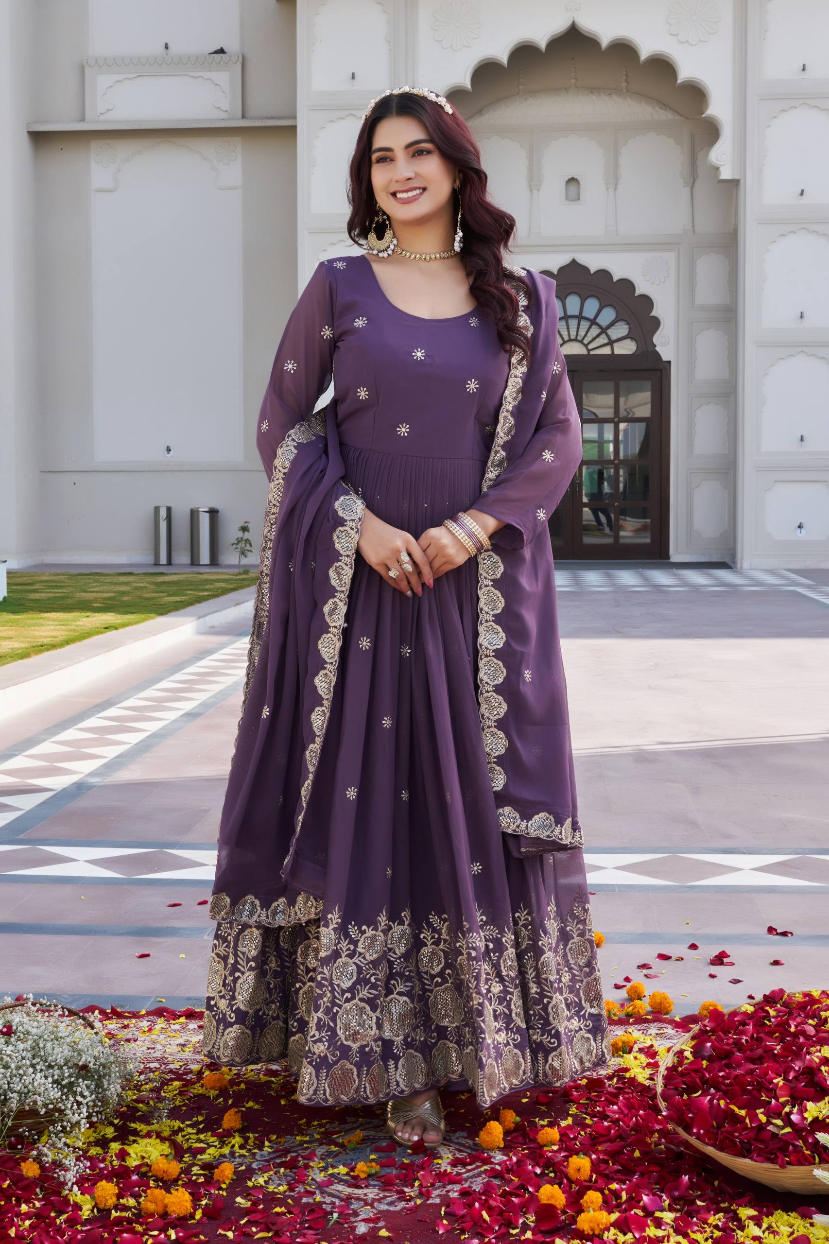 Ram 153 Faux Georgette Embroidery Worked Gown With Dupatta Collection